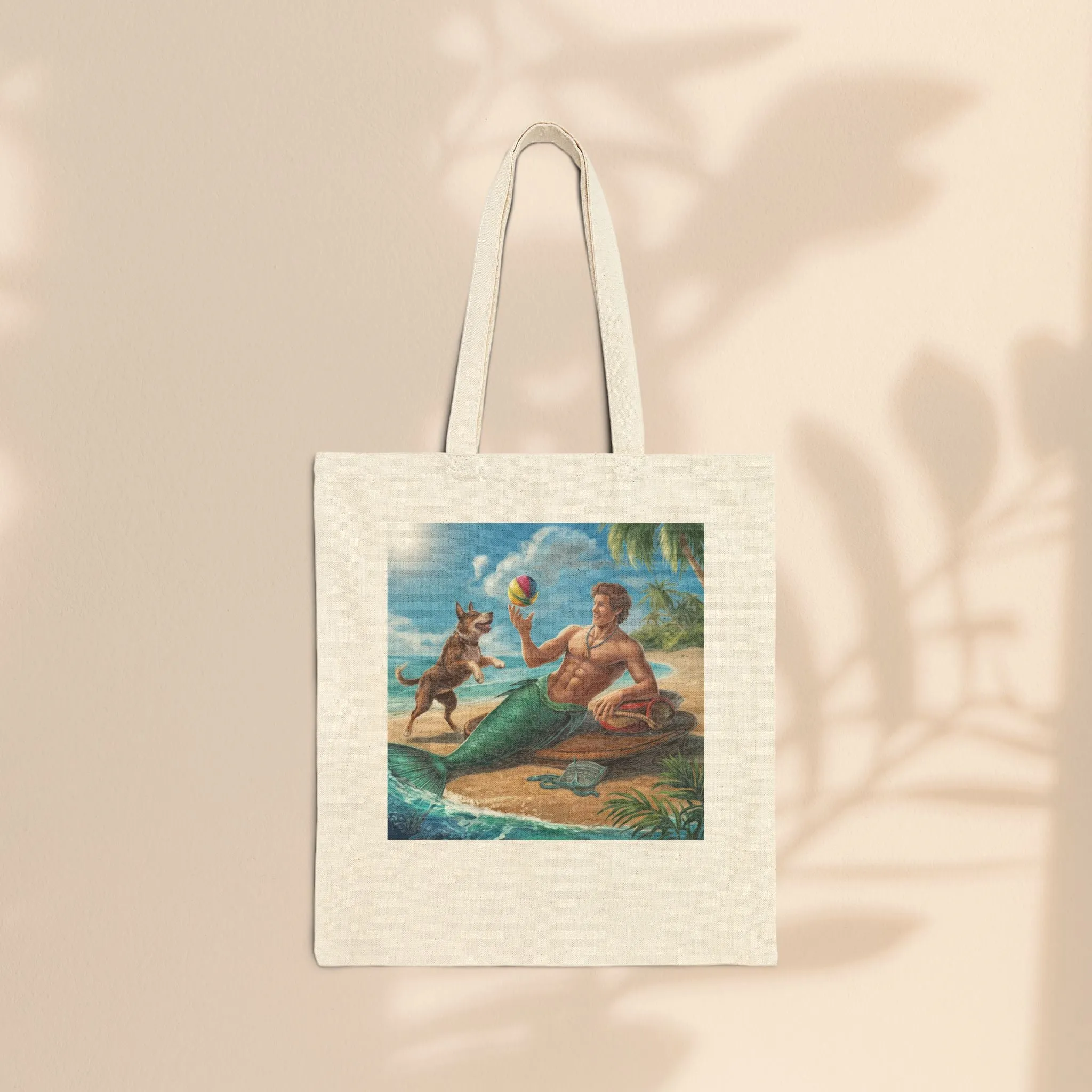 Cotton Canvas Tote Bag - Merman Tossing A Ball