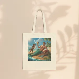 Cotton Canvas Tote Bag - Merman Tossing A Ball