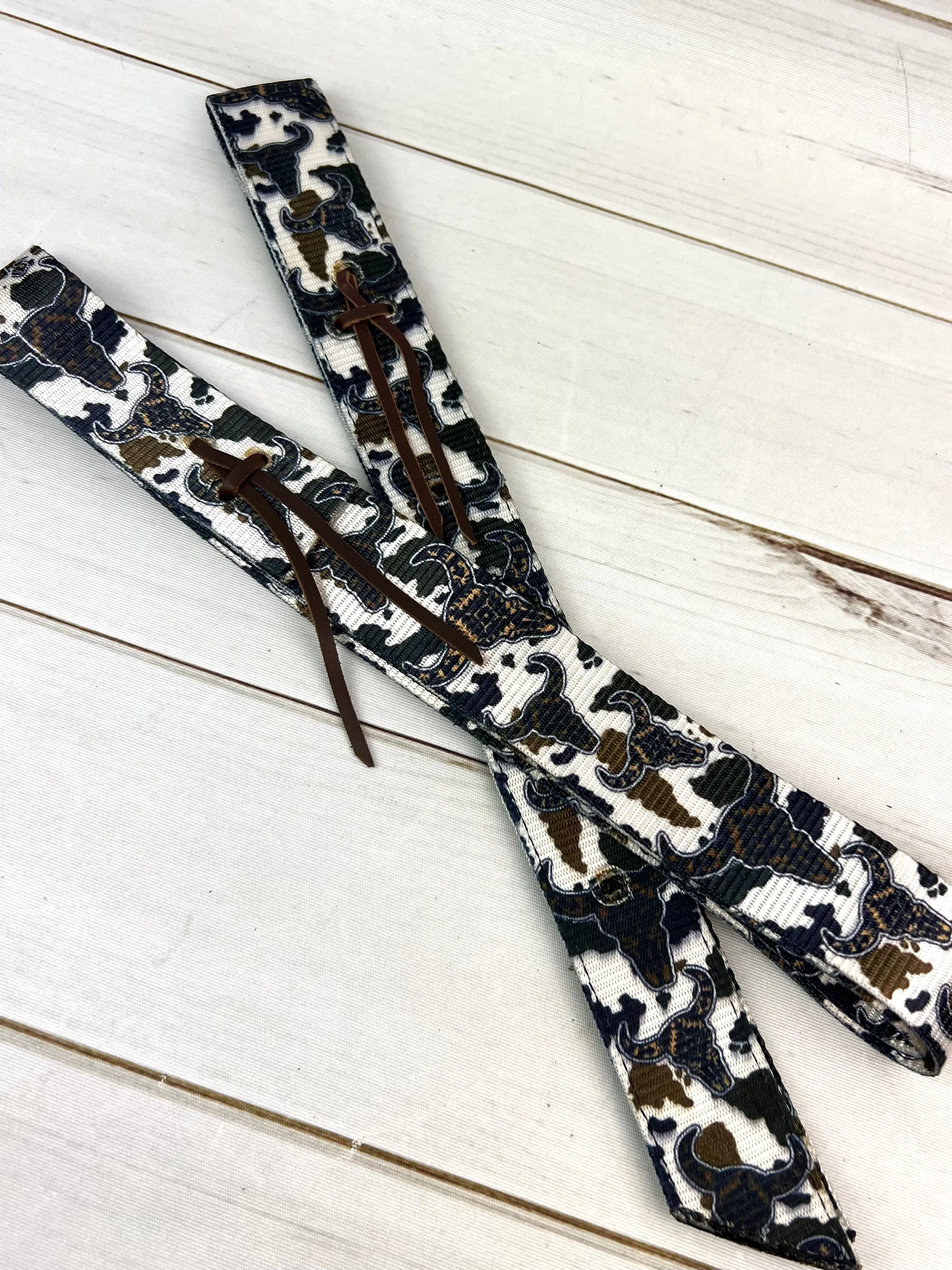 Cow Pattern Bull Head Cinch Strap Set