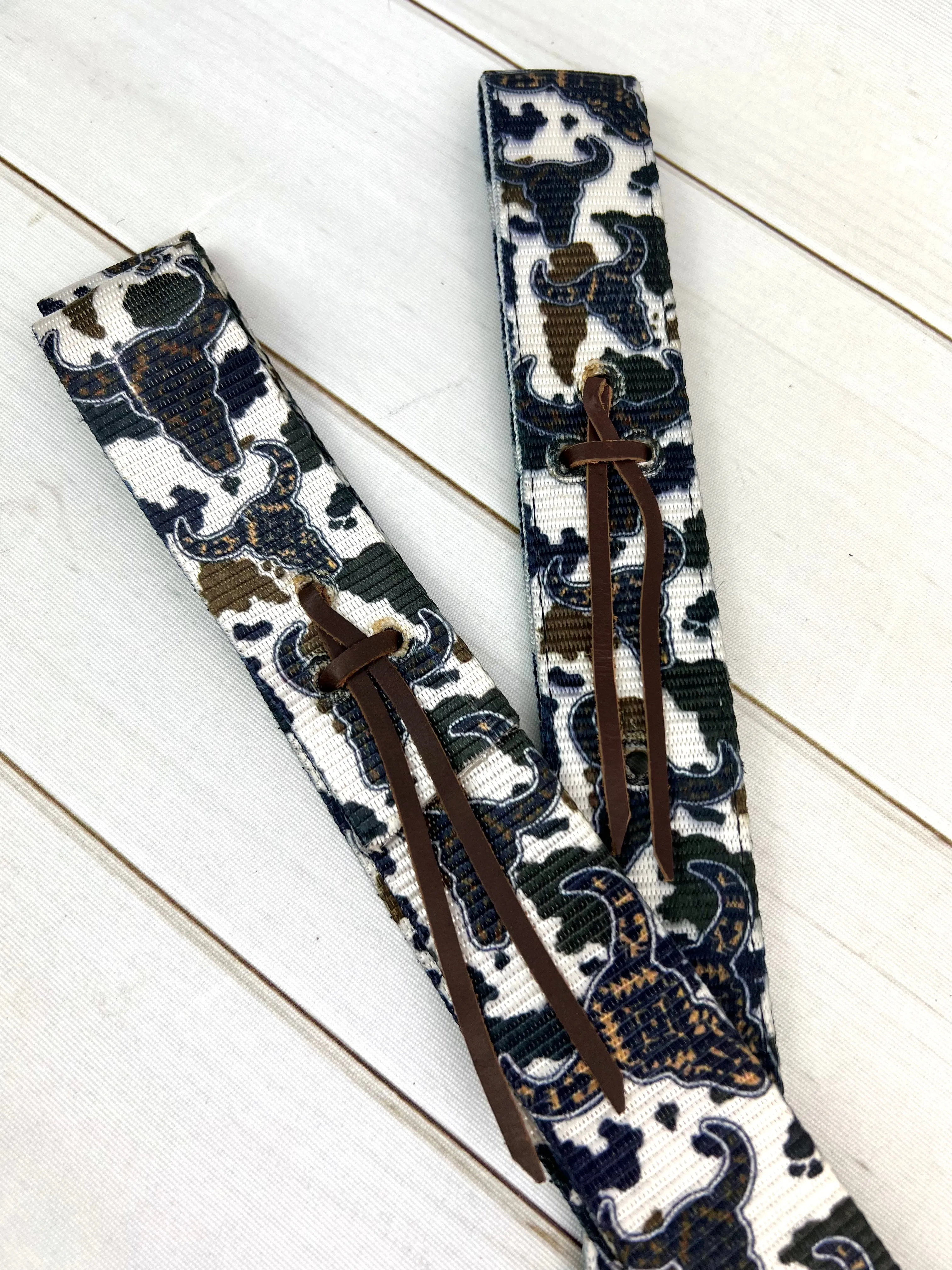 Cow Pattern Bull Head Cinch Strap Set