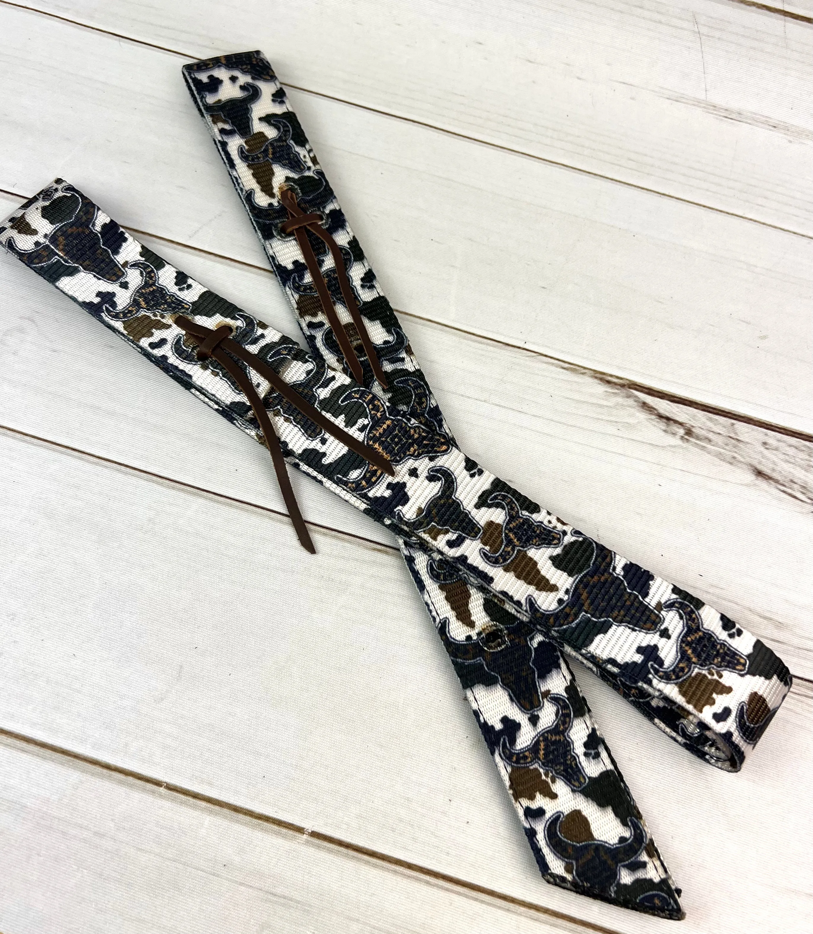 Cow Pattern Bull Head Cinch Strap Set