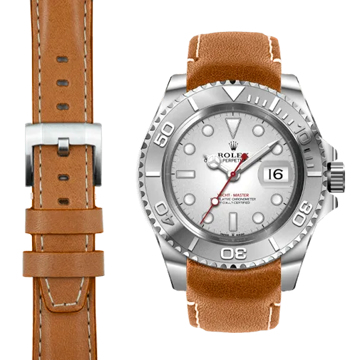 Curved End Leather Strap for Rolex Yacht-Master with Tang Buckle