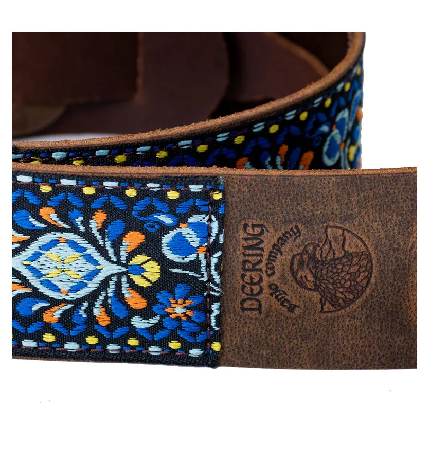 DEERING S-RETRO-EO RETRO LEATHER CRADLE BANJO STRAP - FLORAL BLUE