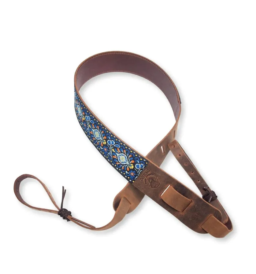 DEERING S-RETRO-EO RETRO LEATHER CRADLE BANJO STRAP - FLORAL BLUE