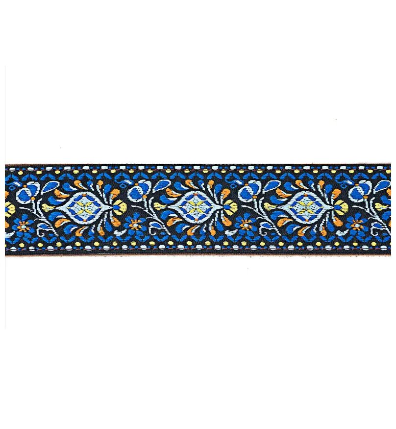 DEERING S-RETRO-EO RETRO LEATHER CRADLE BANJO STRAP - FLORAL BLUE