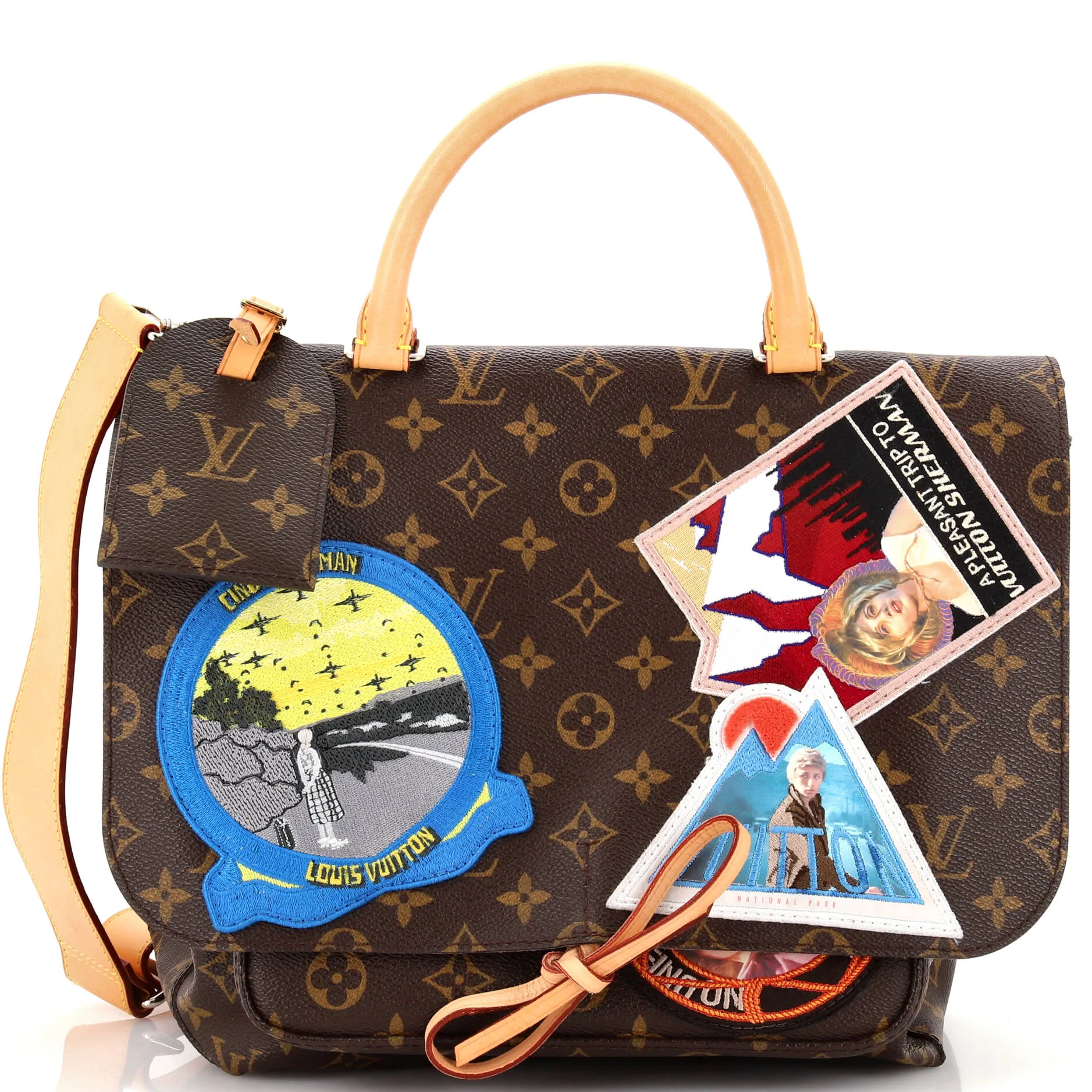 Designer Cindy Sherman Camera Messenger Bag Patch Embellished Monogram Canvas