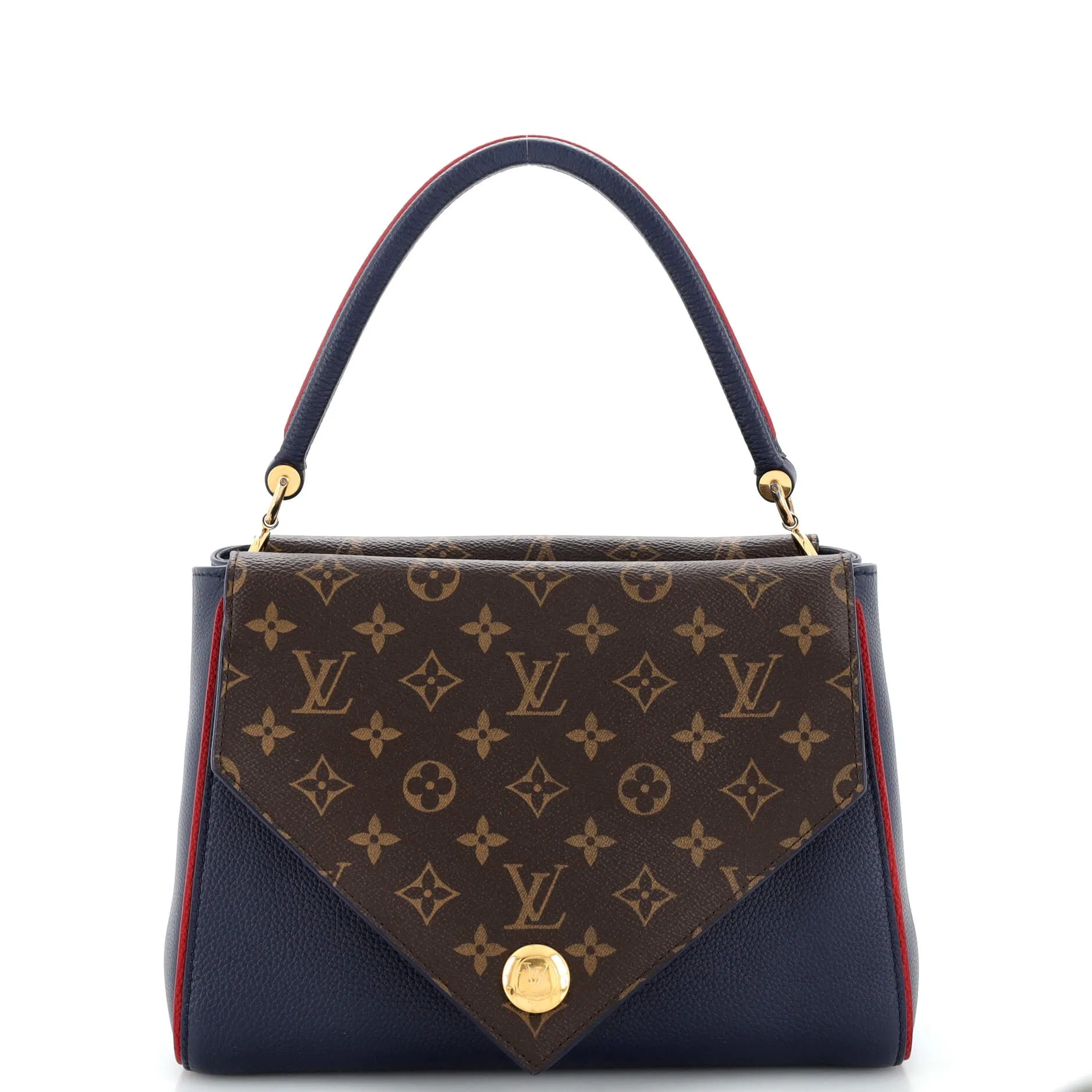 Designer Double V Handbag Calfskin with Monogram Canvas