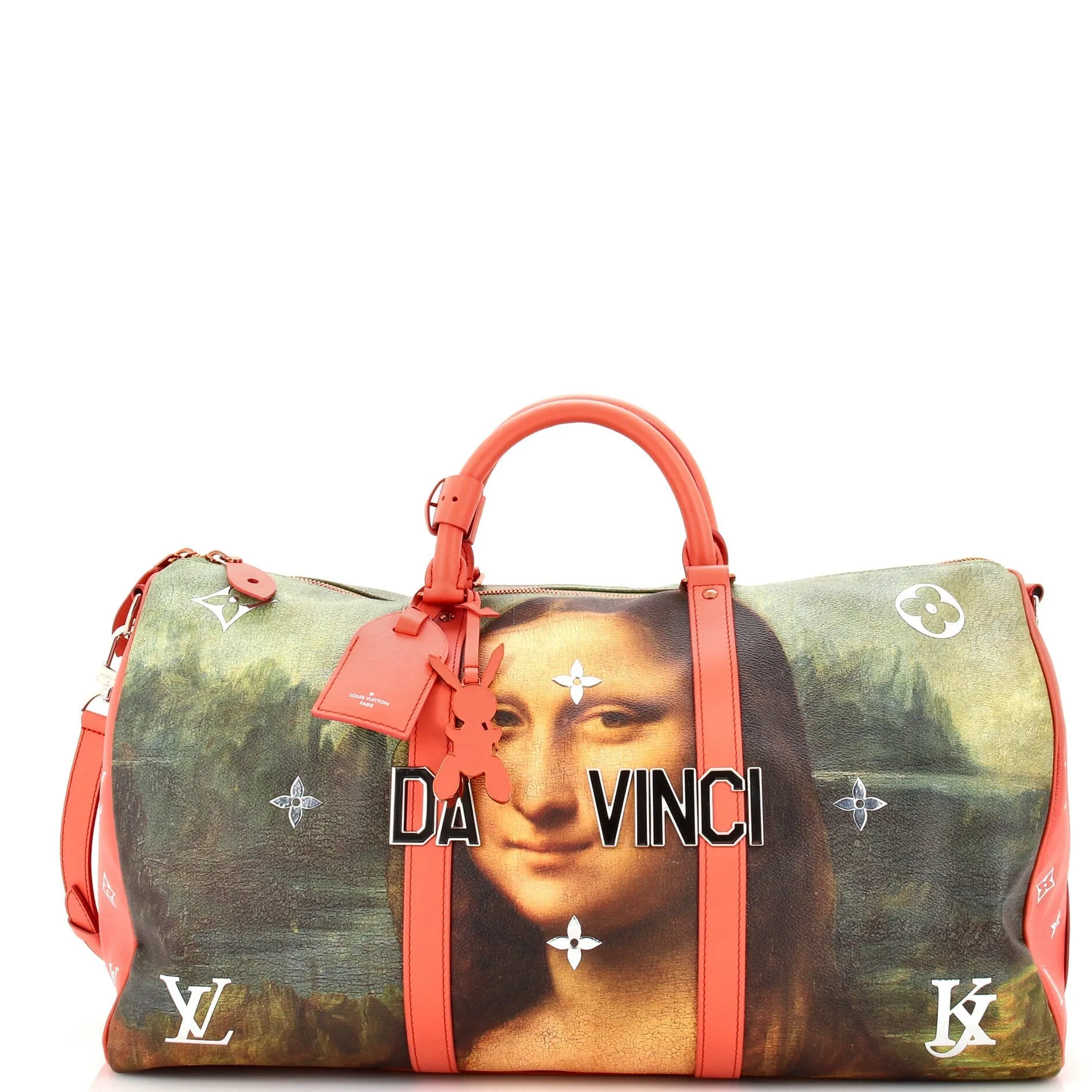 Designer Keepall Bandouliere Bag Limited Edition Jeff Koons Da Vinci Print Canvas 50