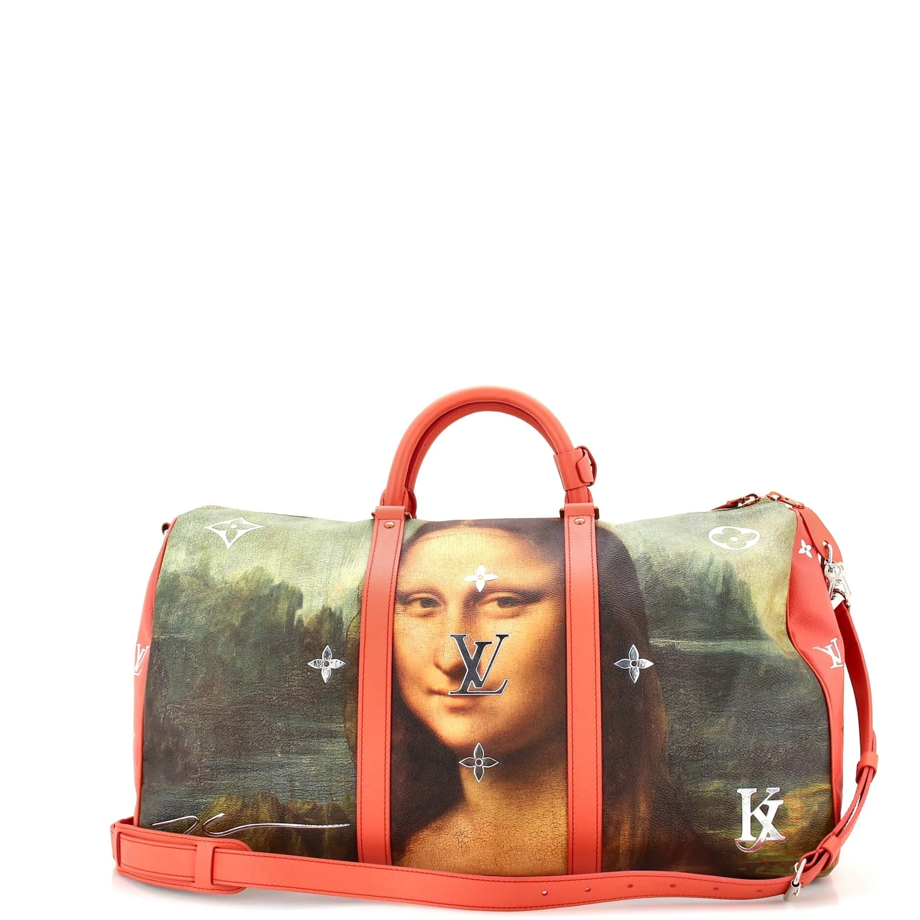 Designer Keepall Bandouliere Bag Limited Edition Jeff Koons Da Vinci Print Canvas 50
