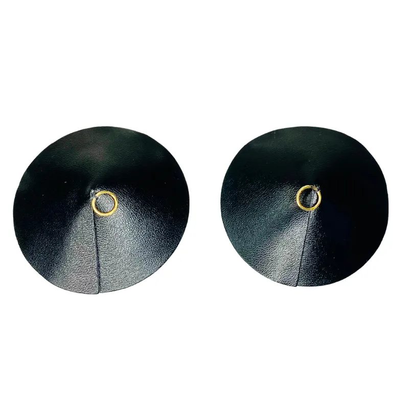 Diva | O-ring PU Leather Pasties | zwart-goud