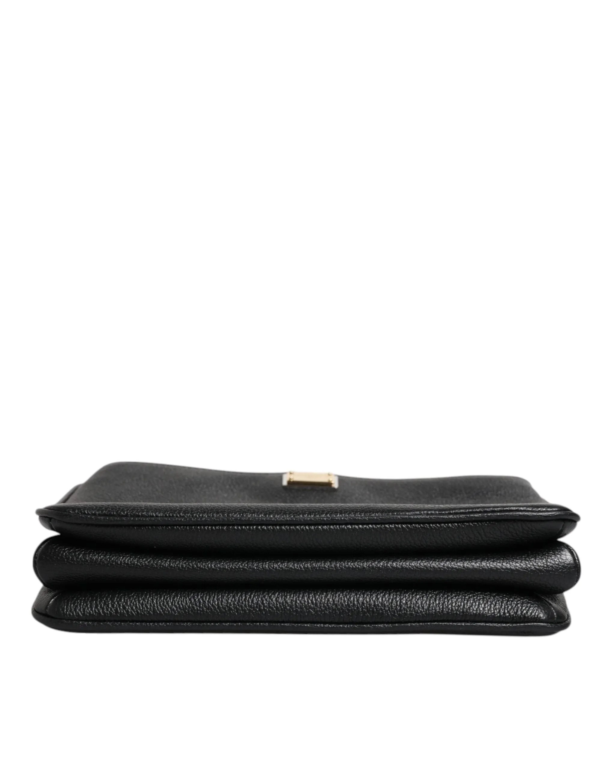 Dolce & Gabbana Black Grain Leather Logo Plaque Clutch Bag
