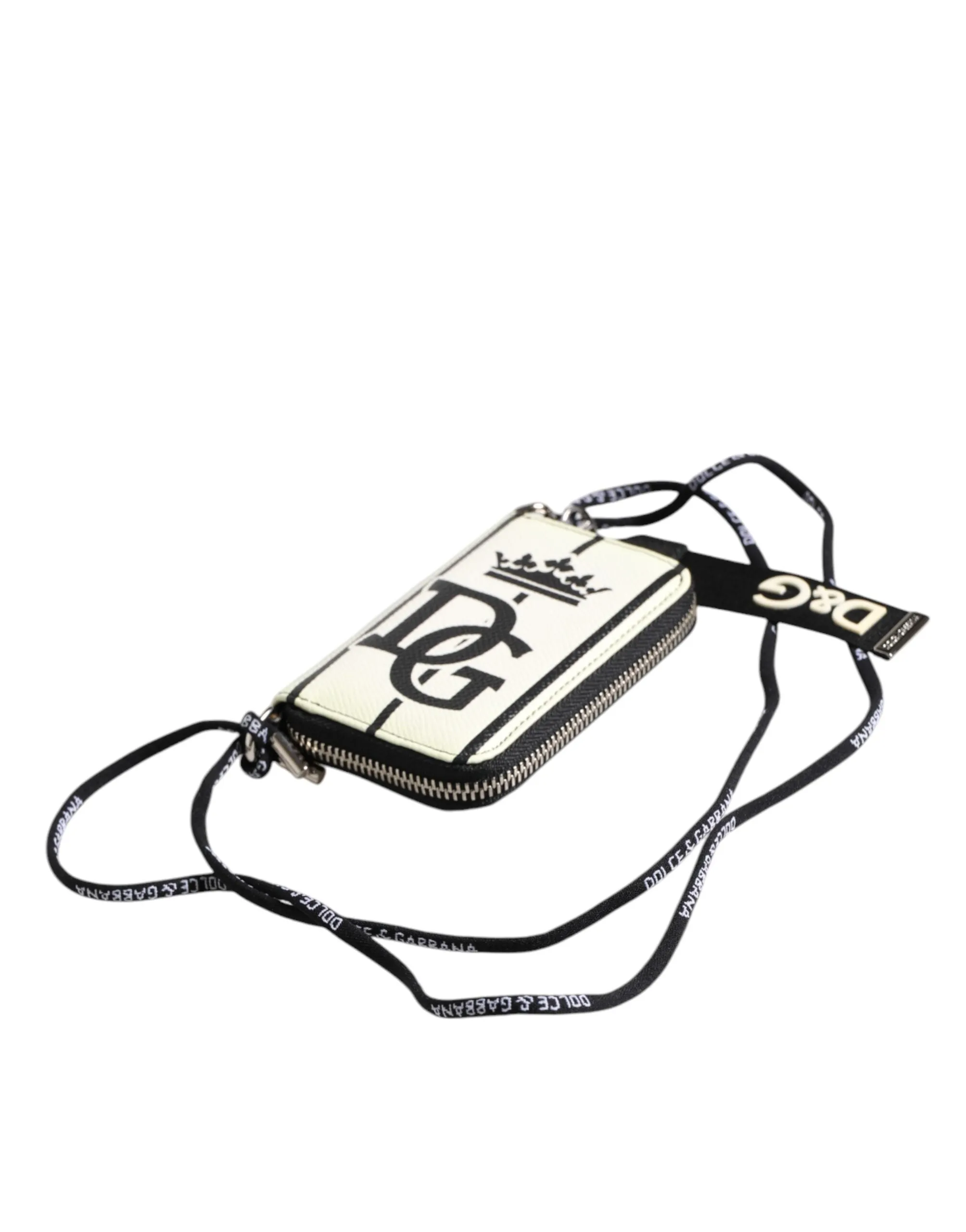Dolce & Gabbana White Leather SICILY DG Crown Purse Cross Body Bag