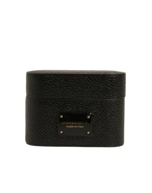 Dolce&Gabbana Unisex Black Airpods Case Leather Solid Plaque Small Casual Holder