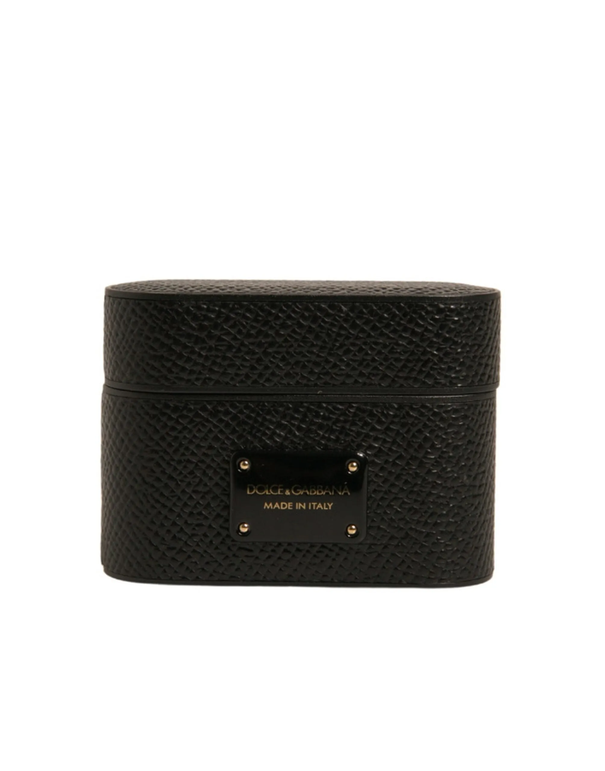 Dolce&Gabbana Unisex Black Airpods Case Leather Solid Plaque Small Casual Holder