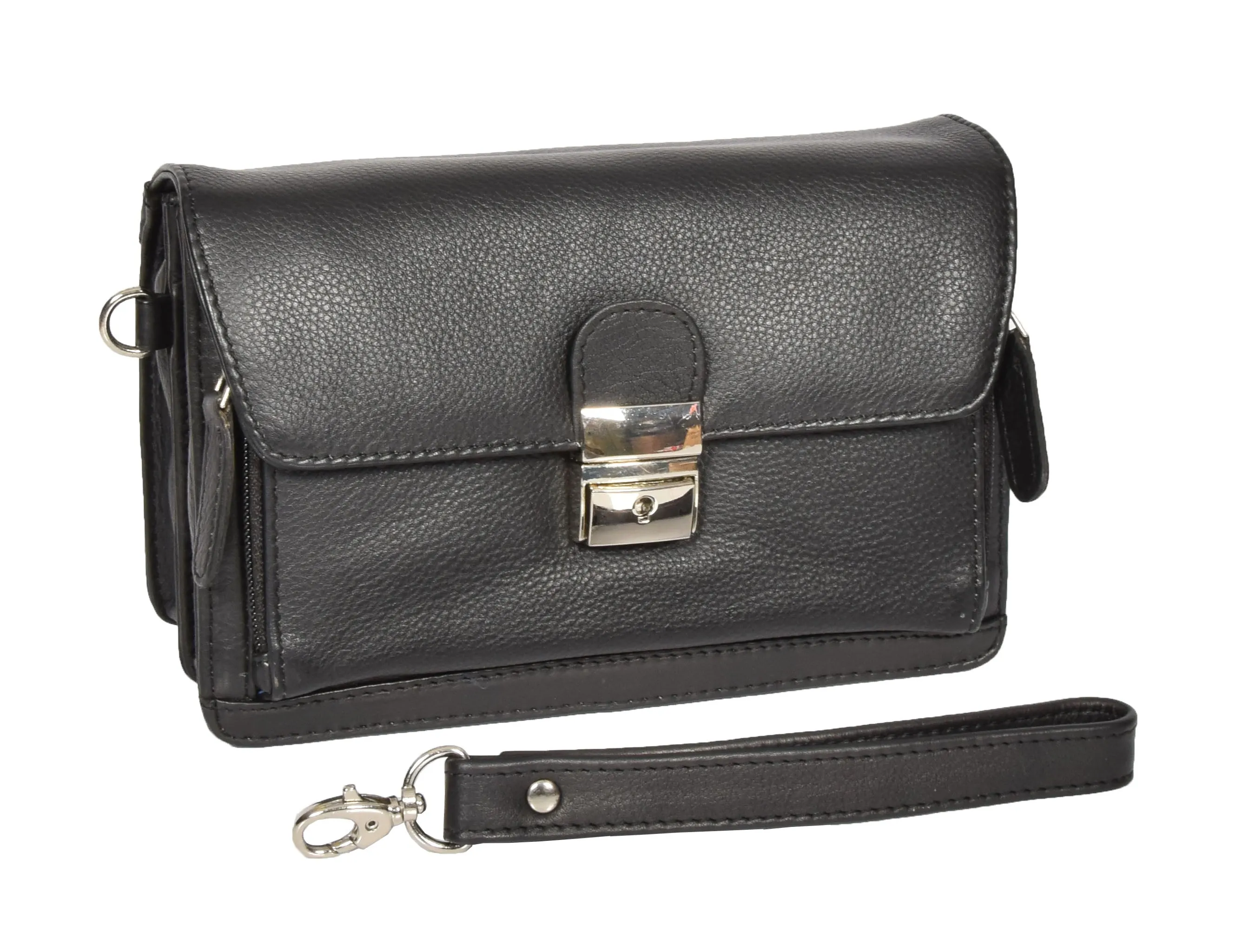DR314 Lockable Leather Wrist Bag Black