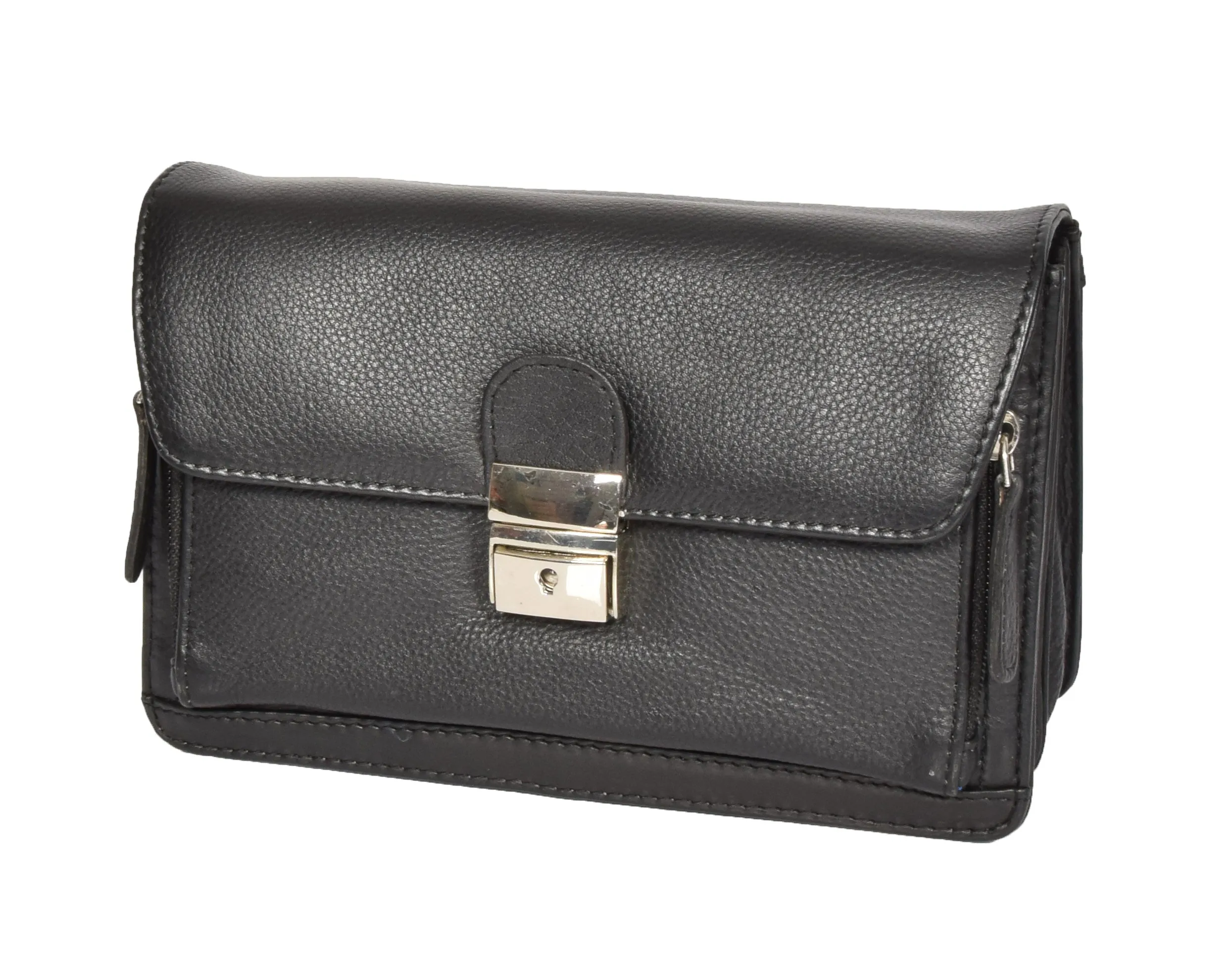 DR314 Lockable Leather Wrist Bag Black