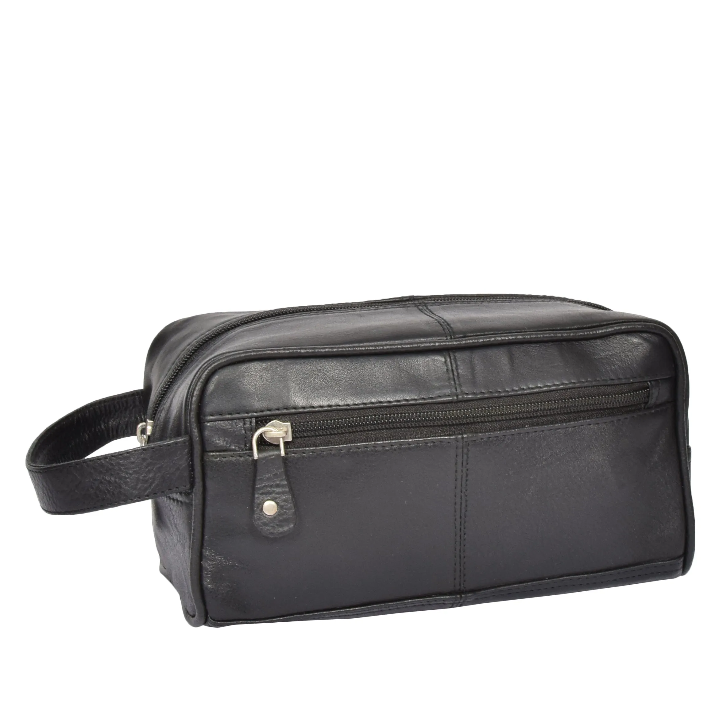 DR328 Real Leather Black Wash Toiletry Bag