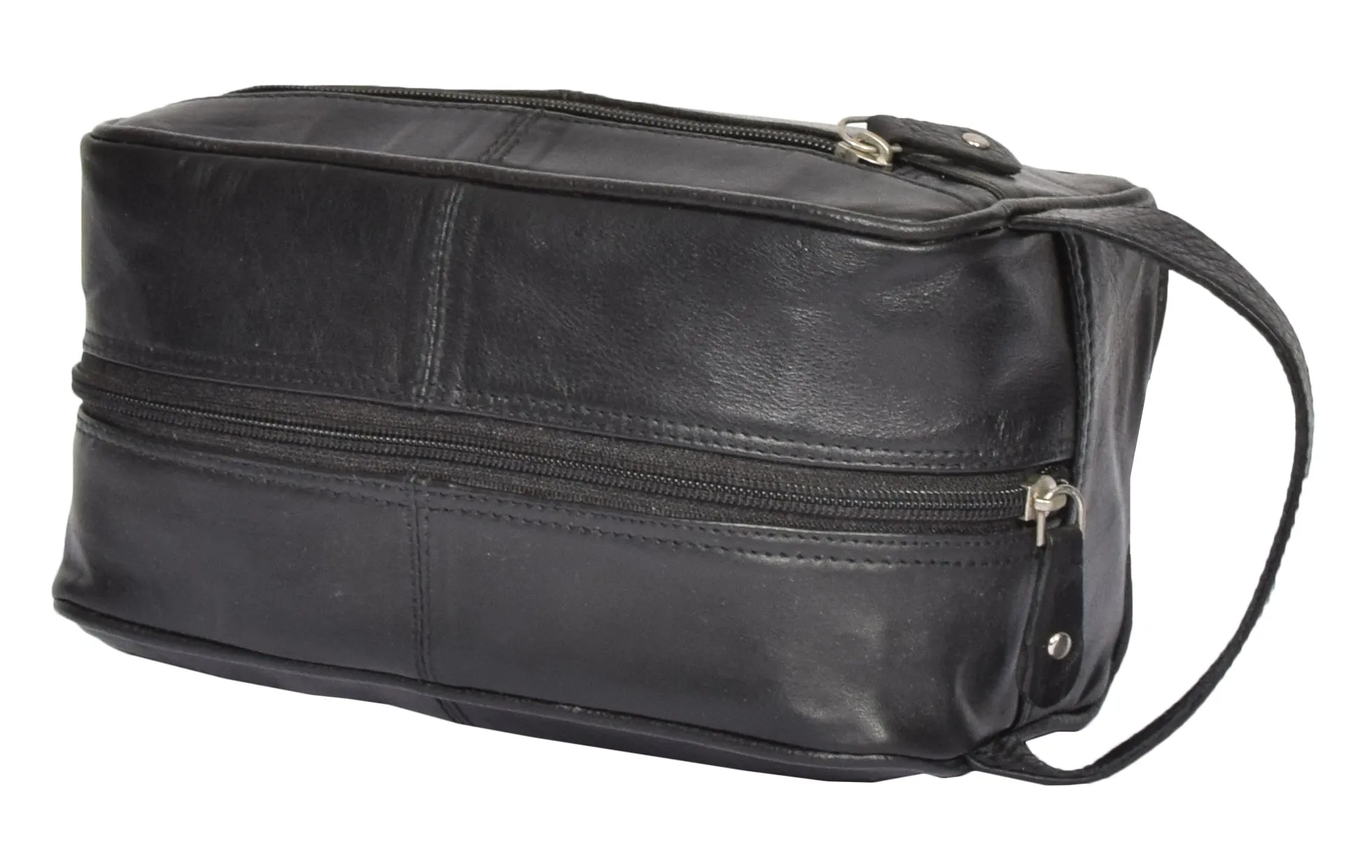 DR328 Real Leather Black Wash Toiletry Bag
