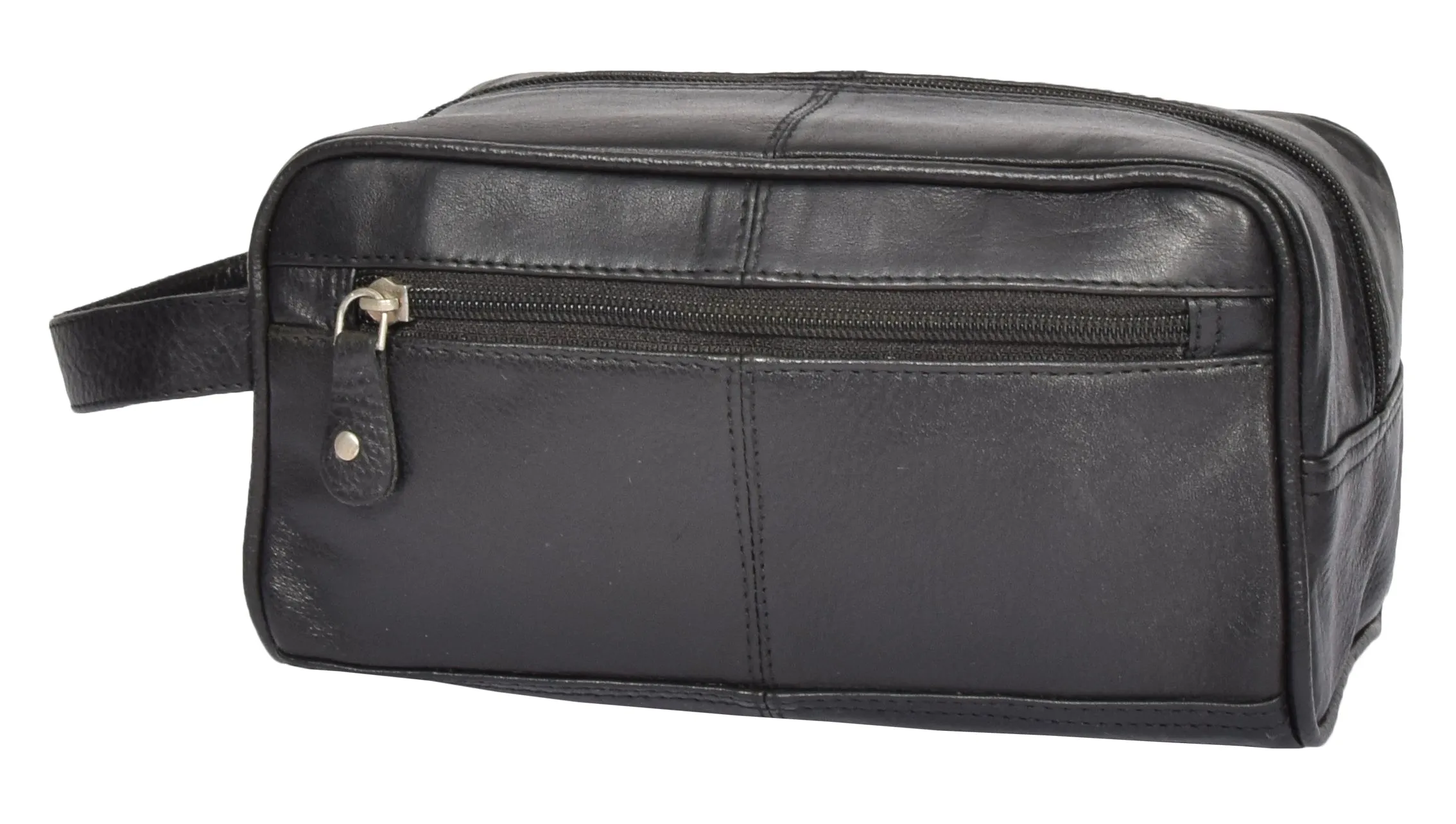 DR328 Real Leather Black Wash Toiletry Bag