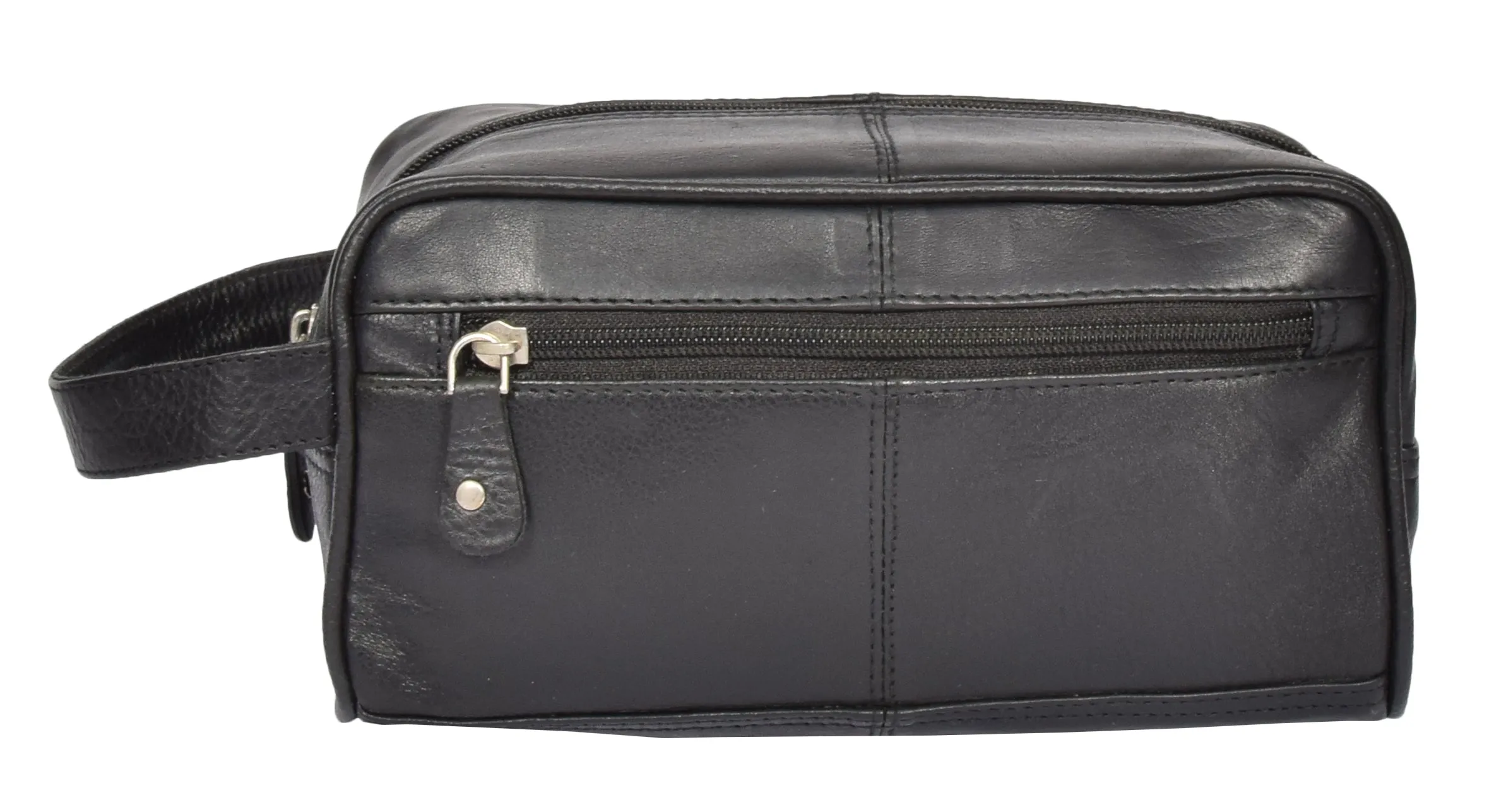 DR328 Real Leather Black Wash Toiletry Bag