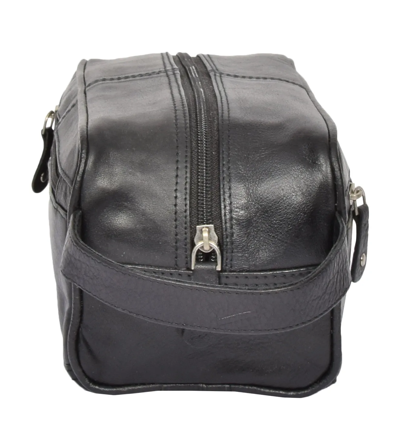 DR328 Real Leather Black Wash Toiletry Bag