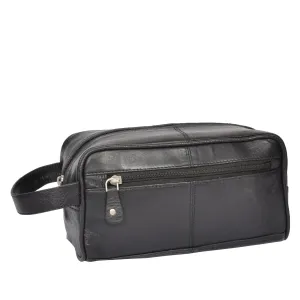 DR328 Real Leather Black Wash Toiletry Bag