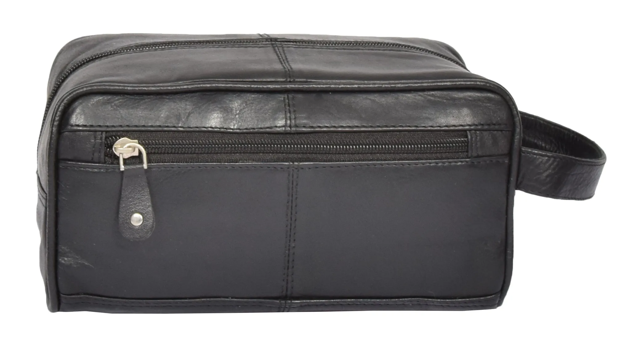 DR328 Real Leather Black Wash Toiletry Bag