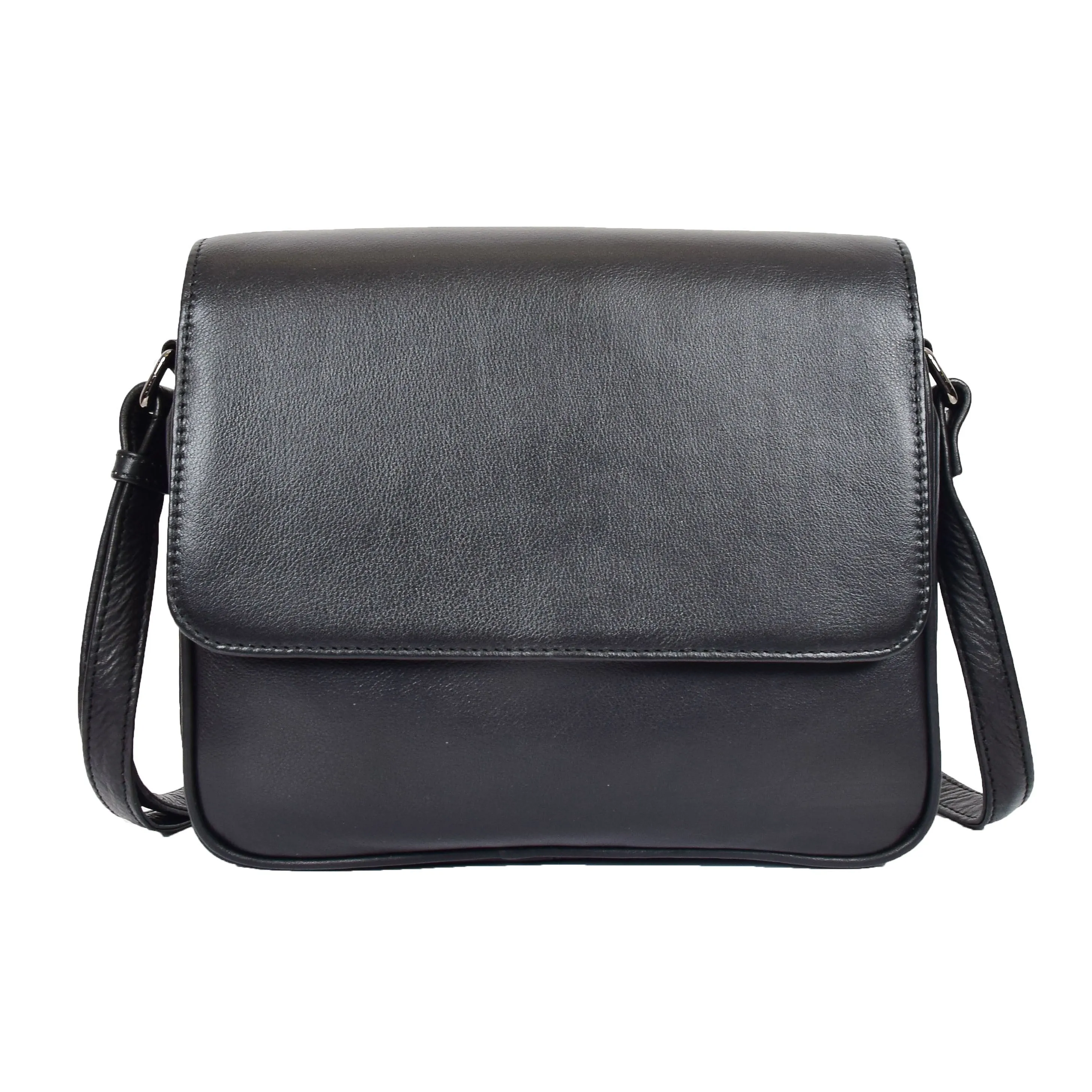 DR350 Women's Leather Cross Body Bag Casual Flap over Organiser Black