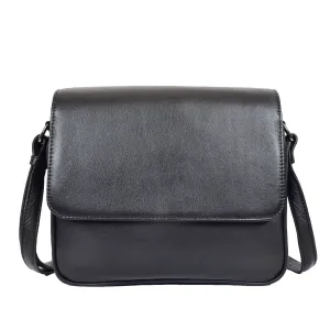 DR350 Women's Leather Cross Body Bag Casual Flap over Organiser Black