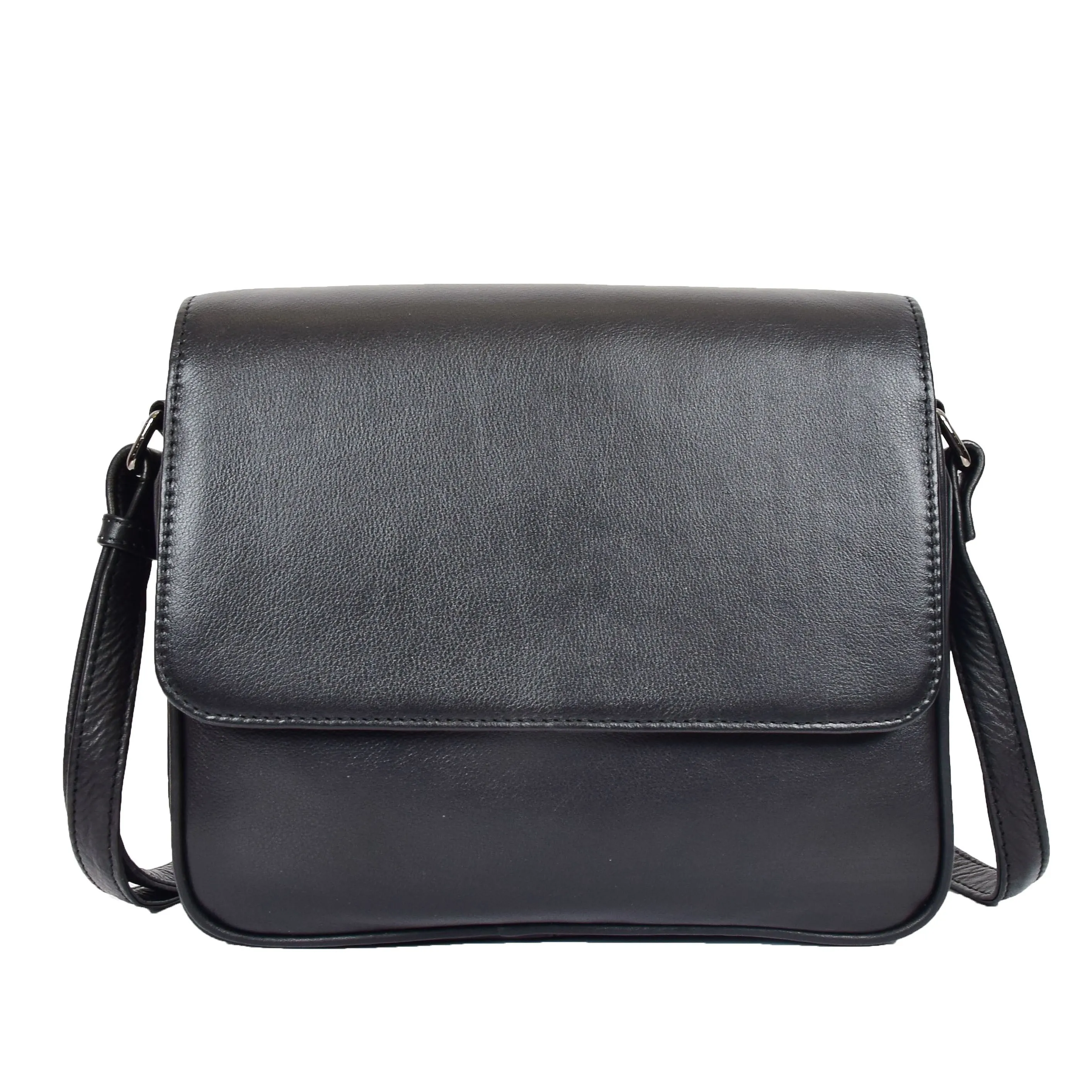 DR350 Women's Leather Cross Body Bag Casual Flap over Organiser Black