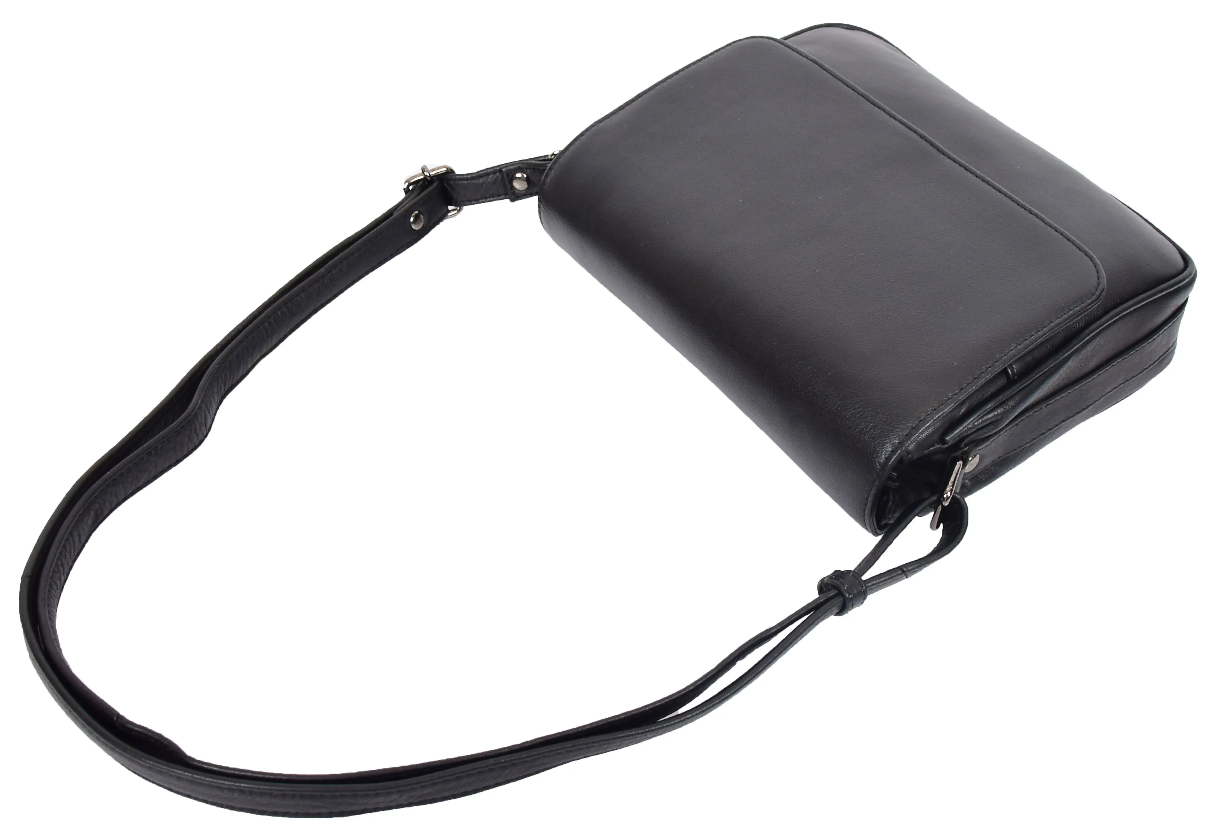 DR350 Women's Leather Cross Body Bag Casual Flap over Organiser Black