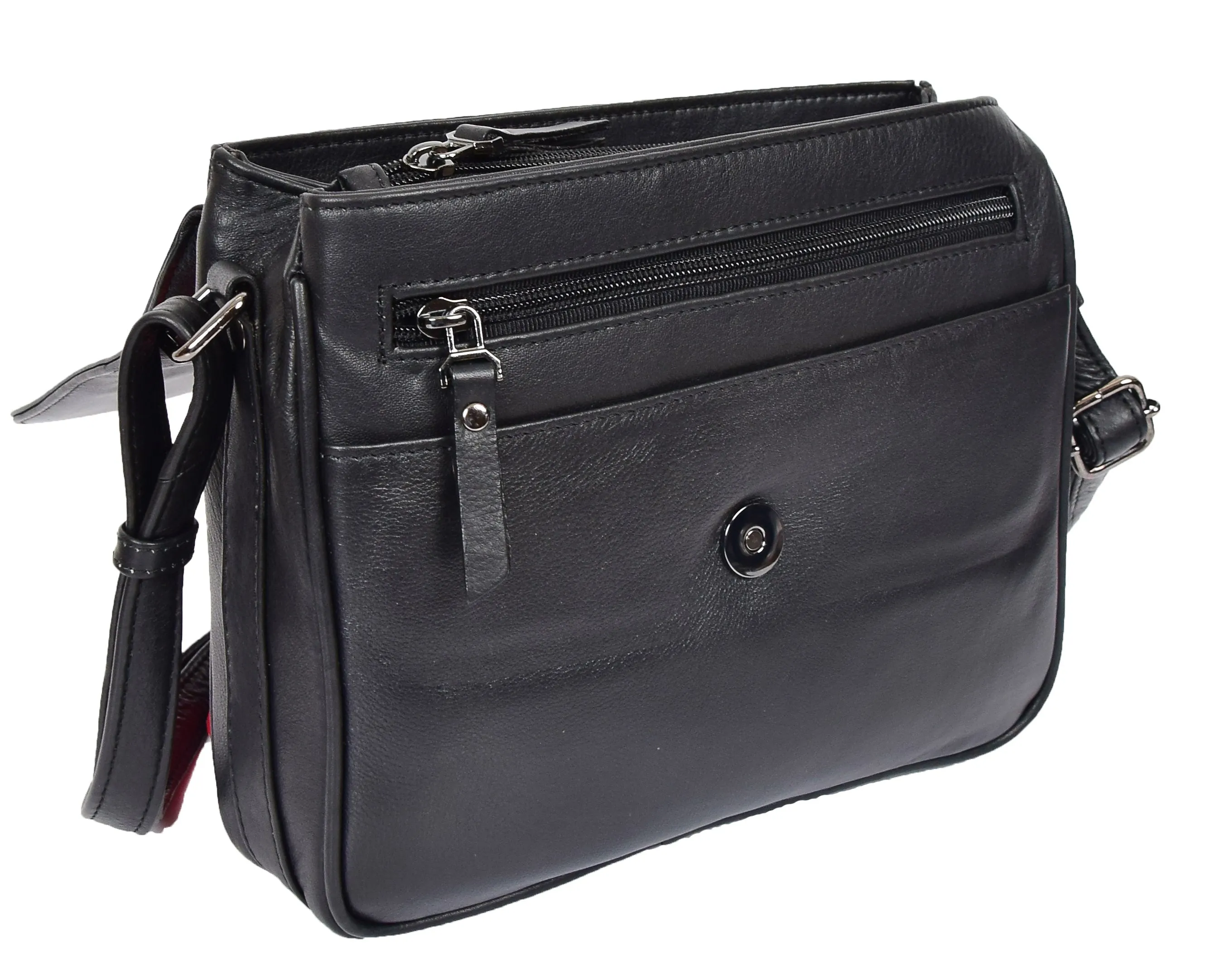 DR350 Women's Leather Cross Body Bag Casual Flap over Organiser Black