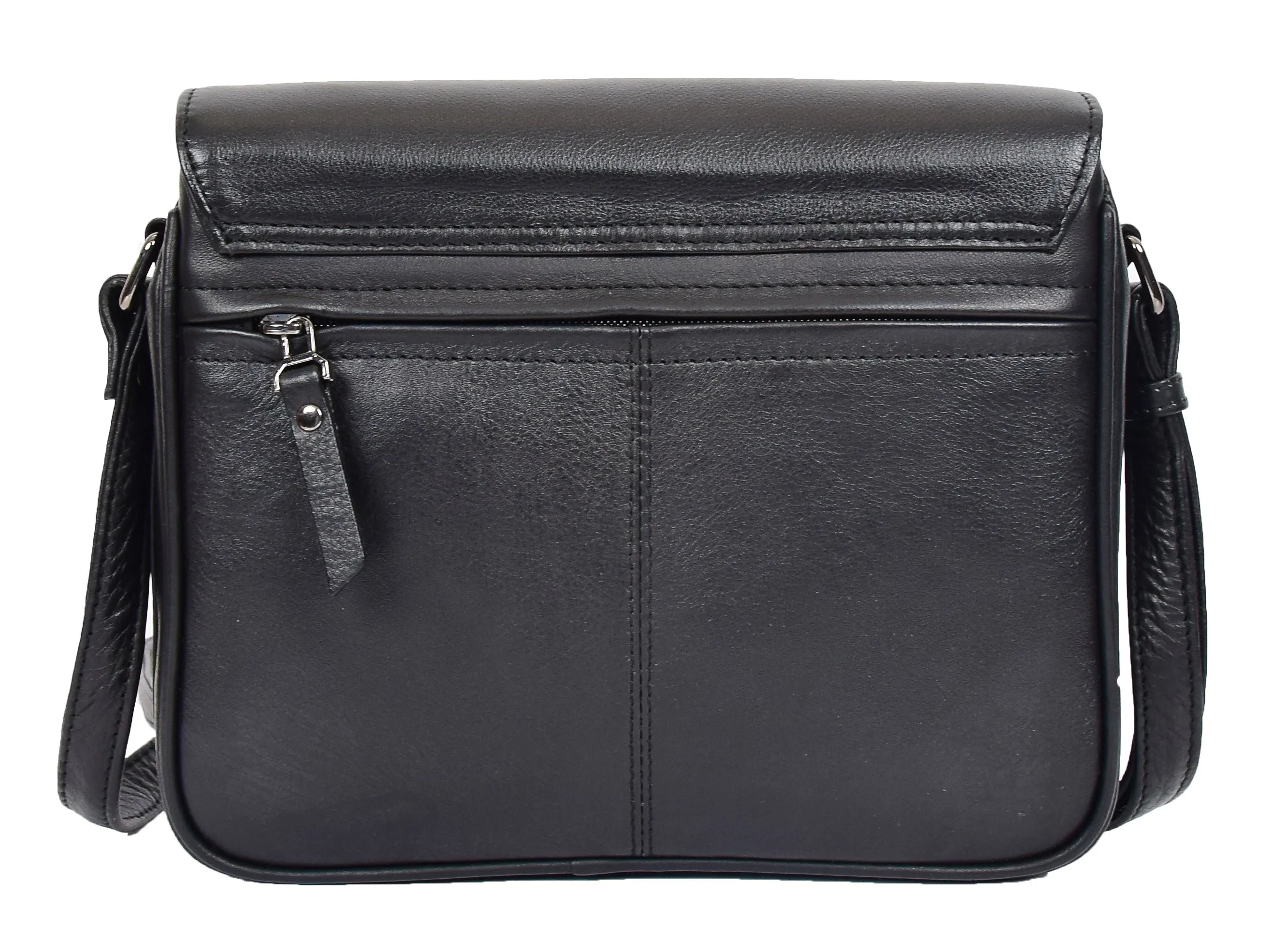 DR350 Women's Leather Cross Body Bag Casual Flap over Organiser Black