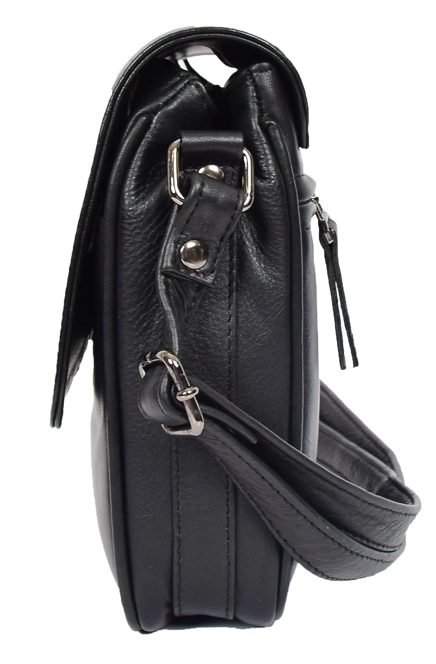 DR350 Women's Leather Cross Body Bag Casual Flap over Organiser Black