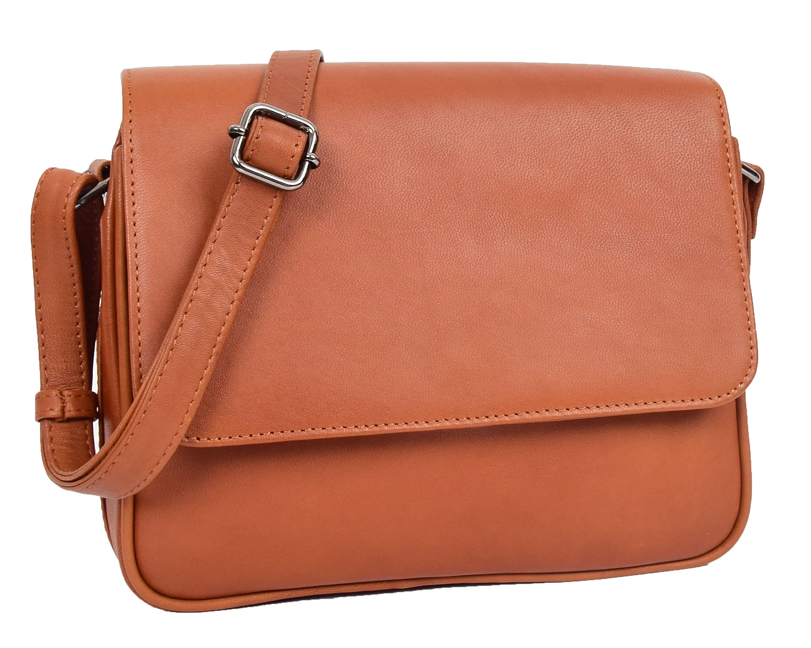 DR350 Women's Leather Cross Body Bag Casual Flap over Organiser Cognac