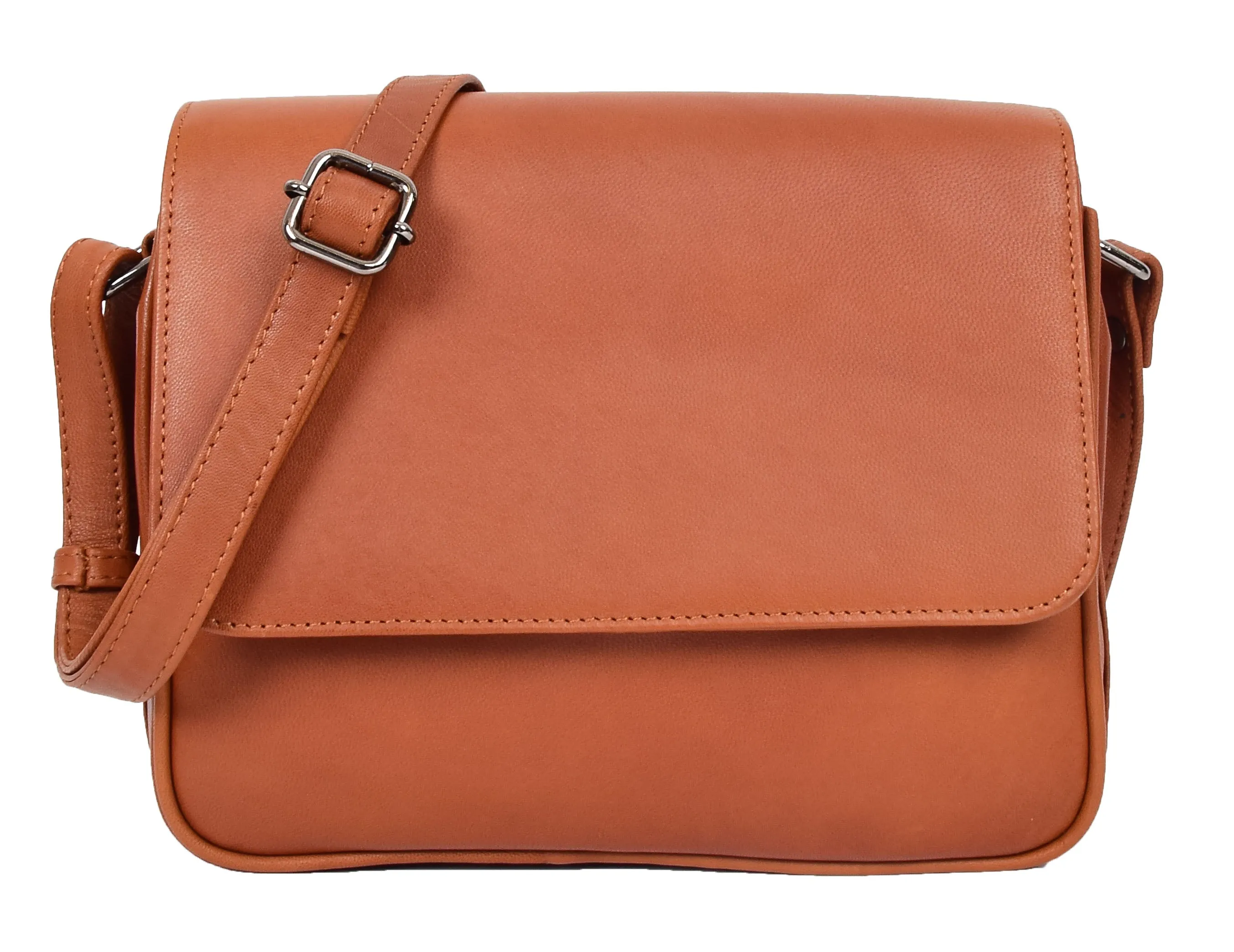 DR350 Women's Leather Cross Body Bag Casual Flap over Organiser Cognac