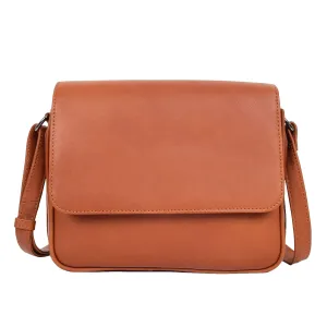 DR350 Women's Leather Cross Body Bag Casual Flap over Organiser Cognac