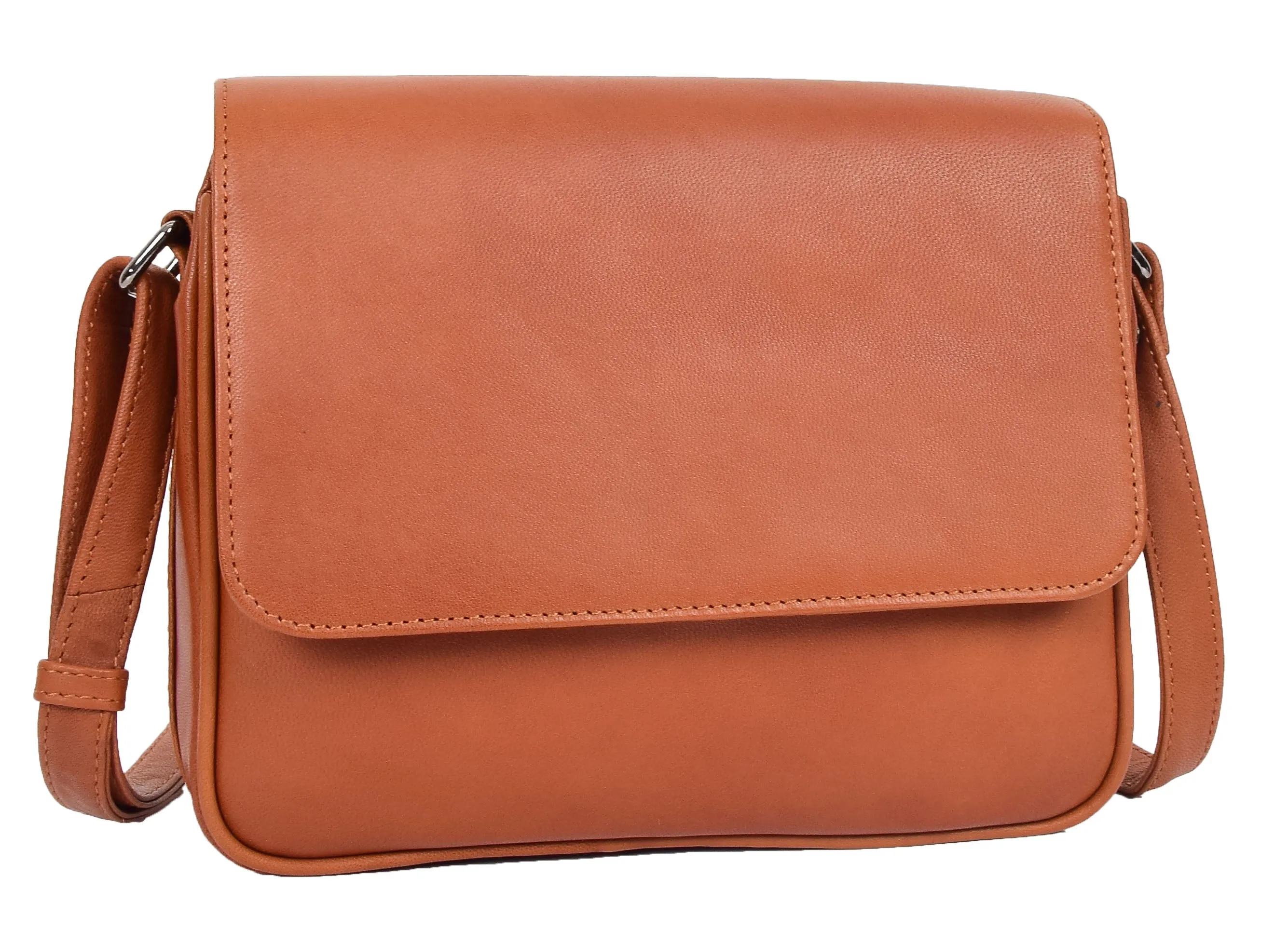 DR350 Women's Leather Cross Body Bag Casual Flap over Organiser Cognac