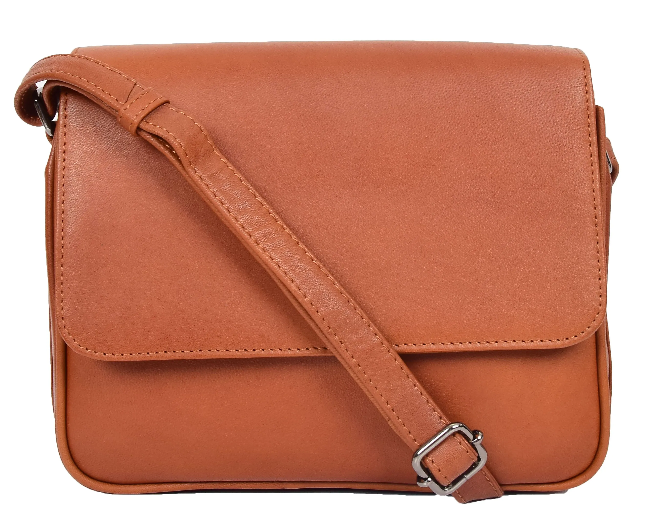 DR350 Women's Leather Cross Body Bag Casual Flap over Organiser Cognac