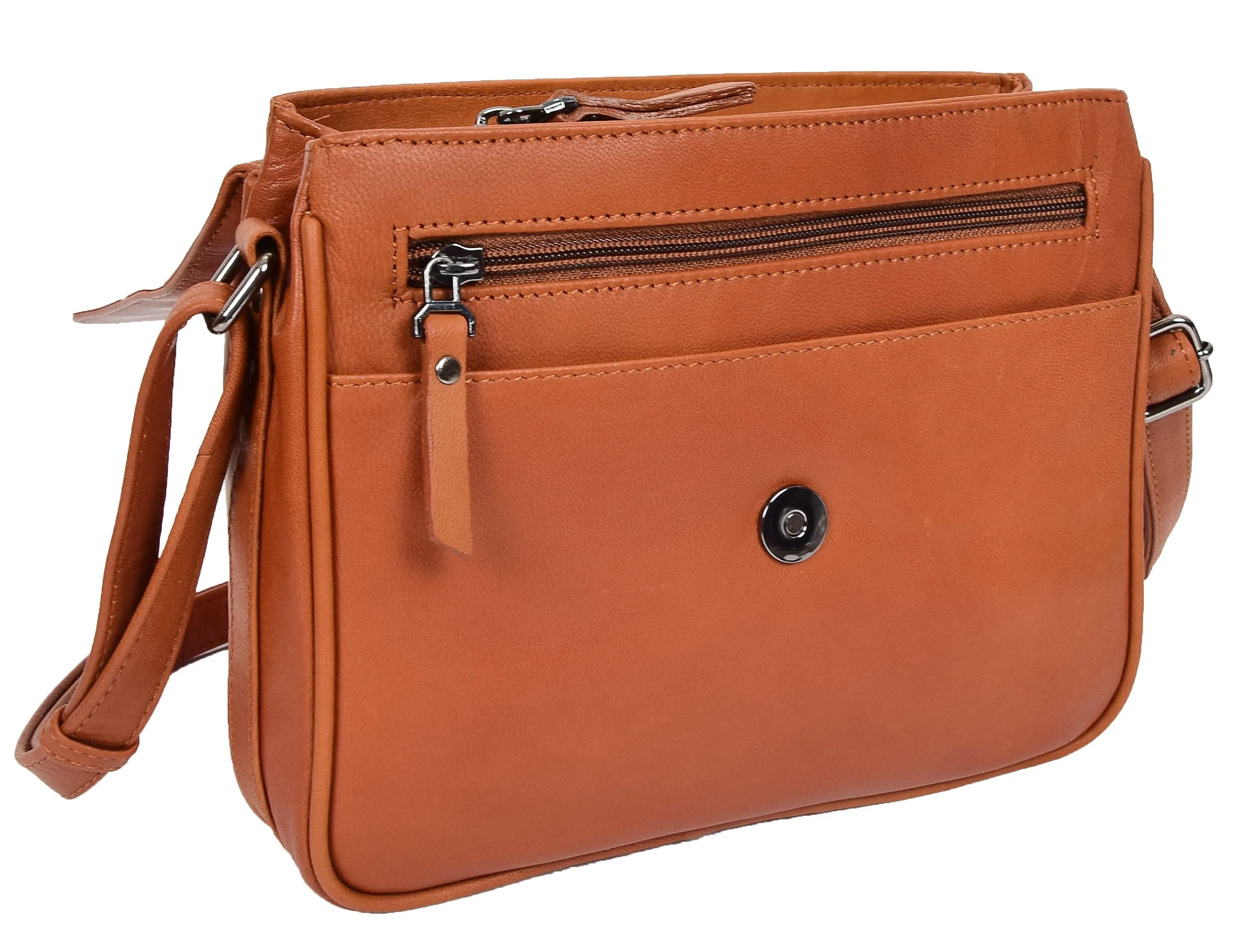 DR350 Women's Leather Cross Body Bag Casual Flap over Organiser Cognac