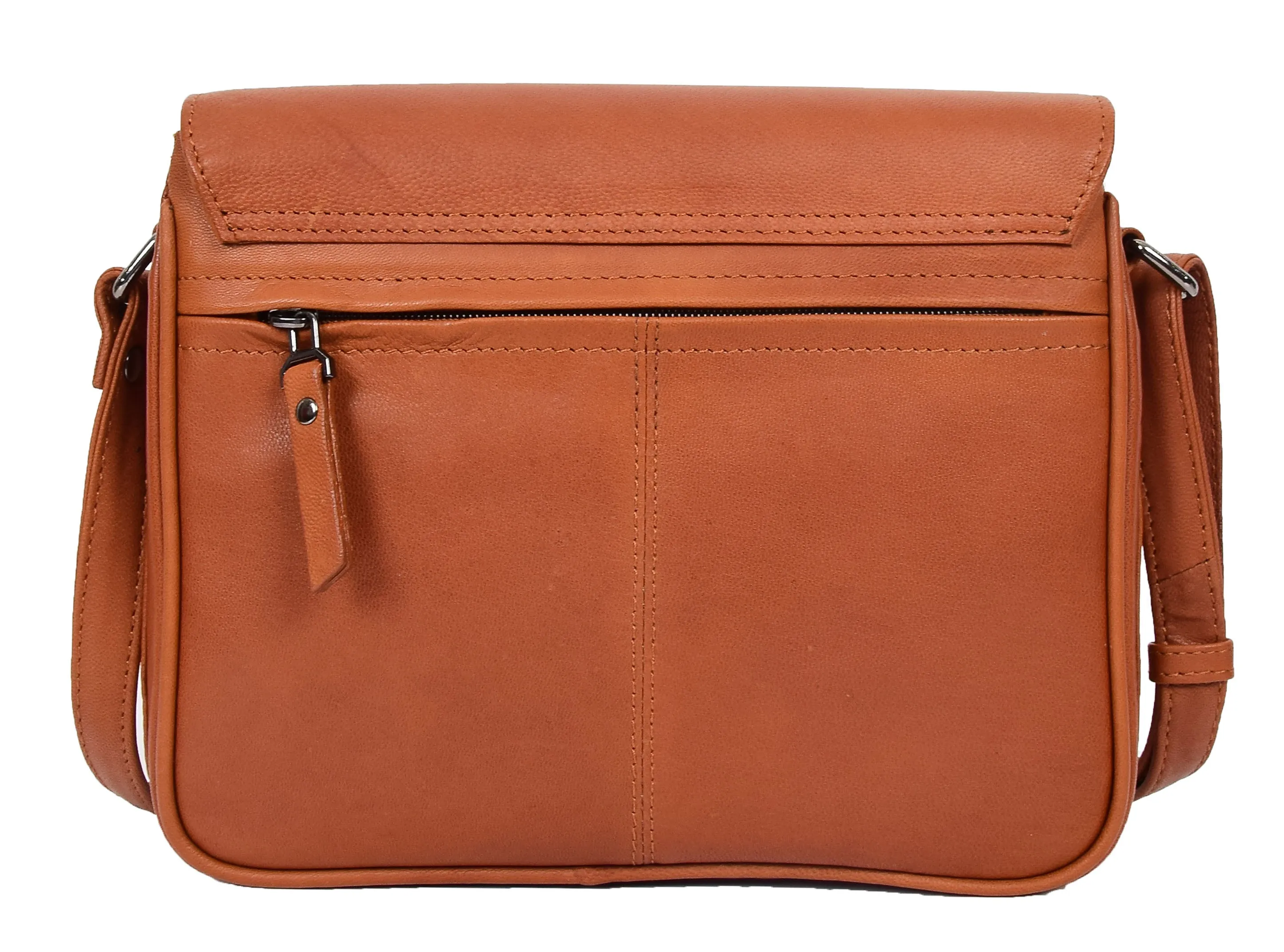 DR350 Women's Leather Cross Body Bag Casual Flap over Organiser Cognac