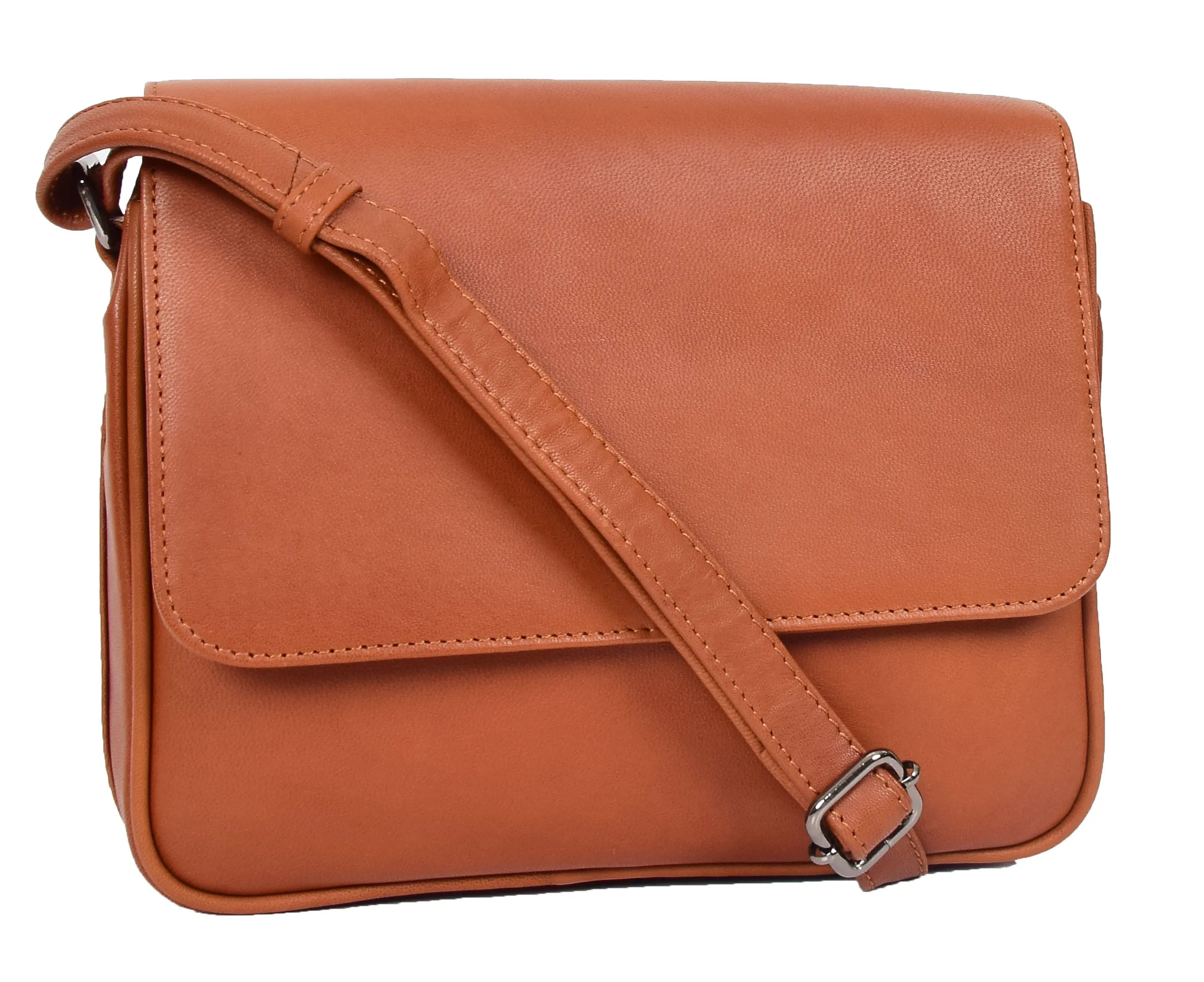 DR350 Women's Leather Cross Body Bag Casual Flap over Organiser Cognac