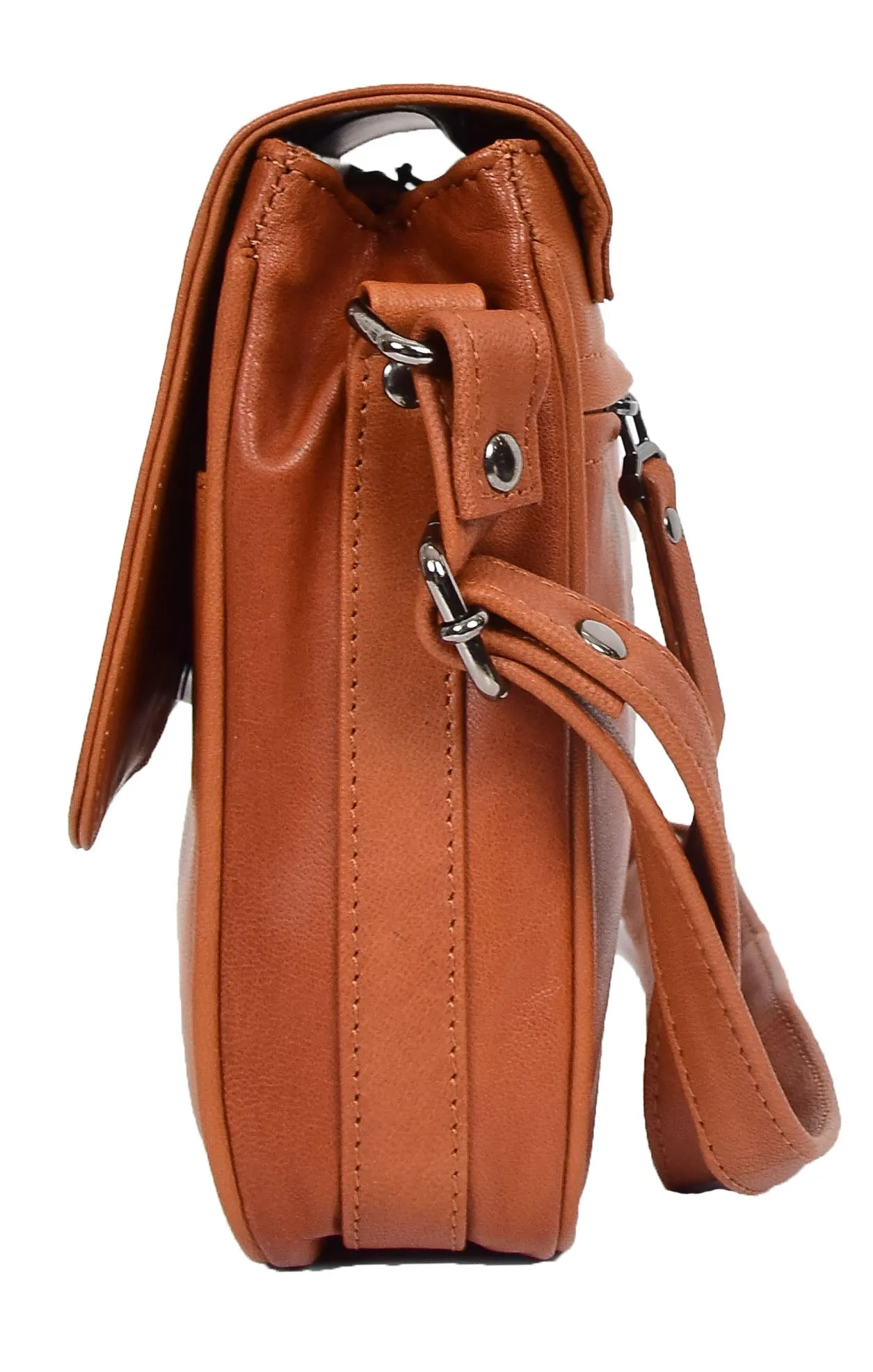 DR350 Women's Leather Cross Body Bag Casual Flap over Organiser Cognac