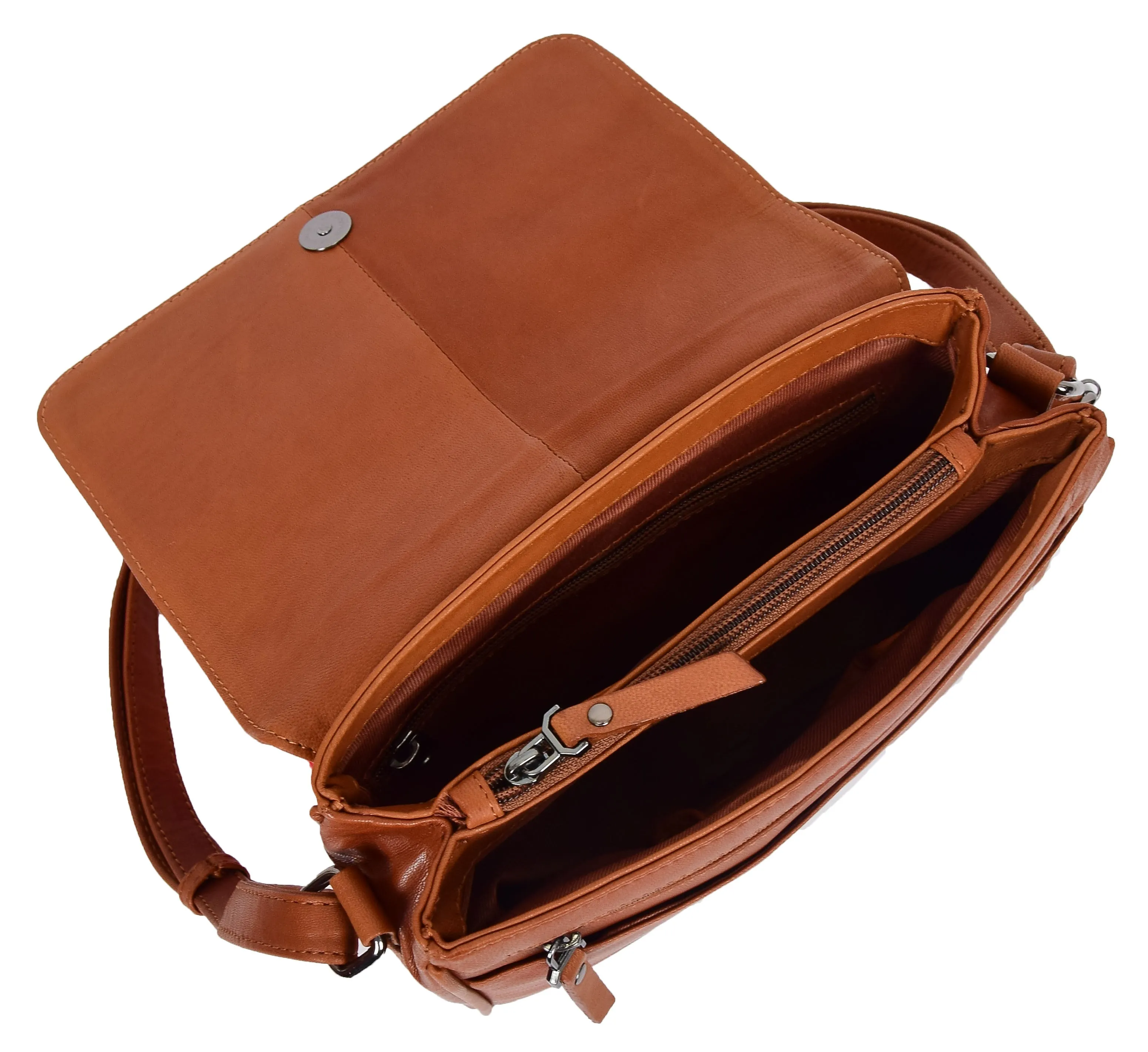 DR350 Women's Leather Cross Body Bag Casual Flap over Organiser Cognac