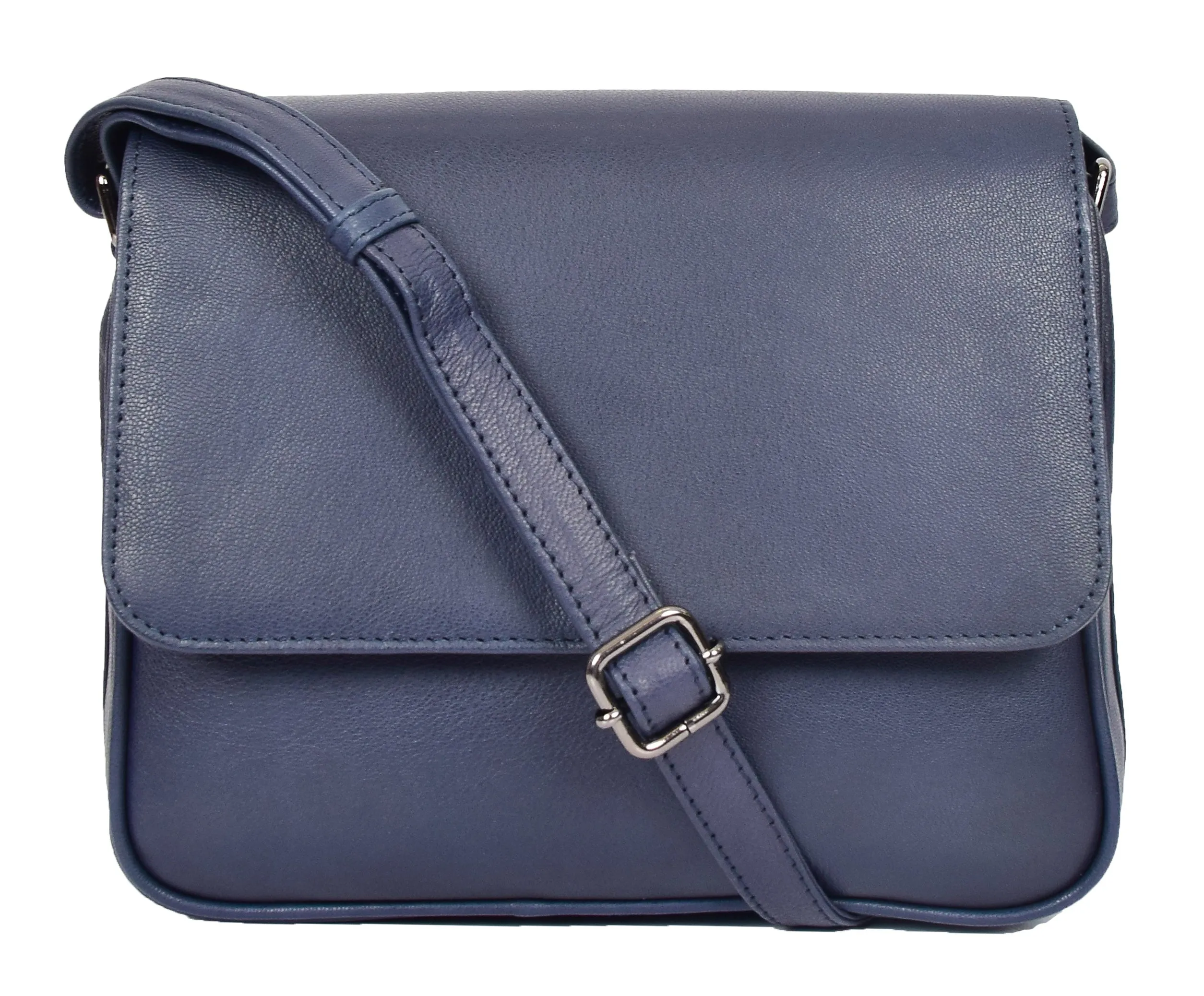 DR350 Women's Leather Cross Body Bag Casual Flap over Organiser Navy