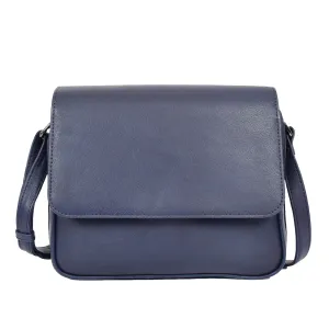 DR350 Women's Leather Cross Body Bag Casual Flap over Organiser Navy