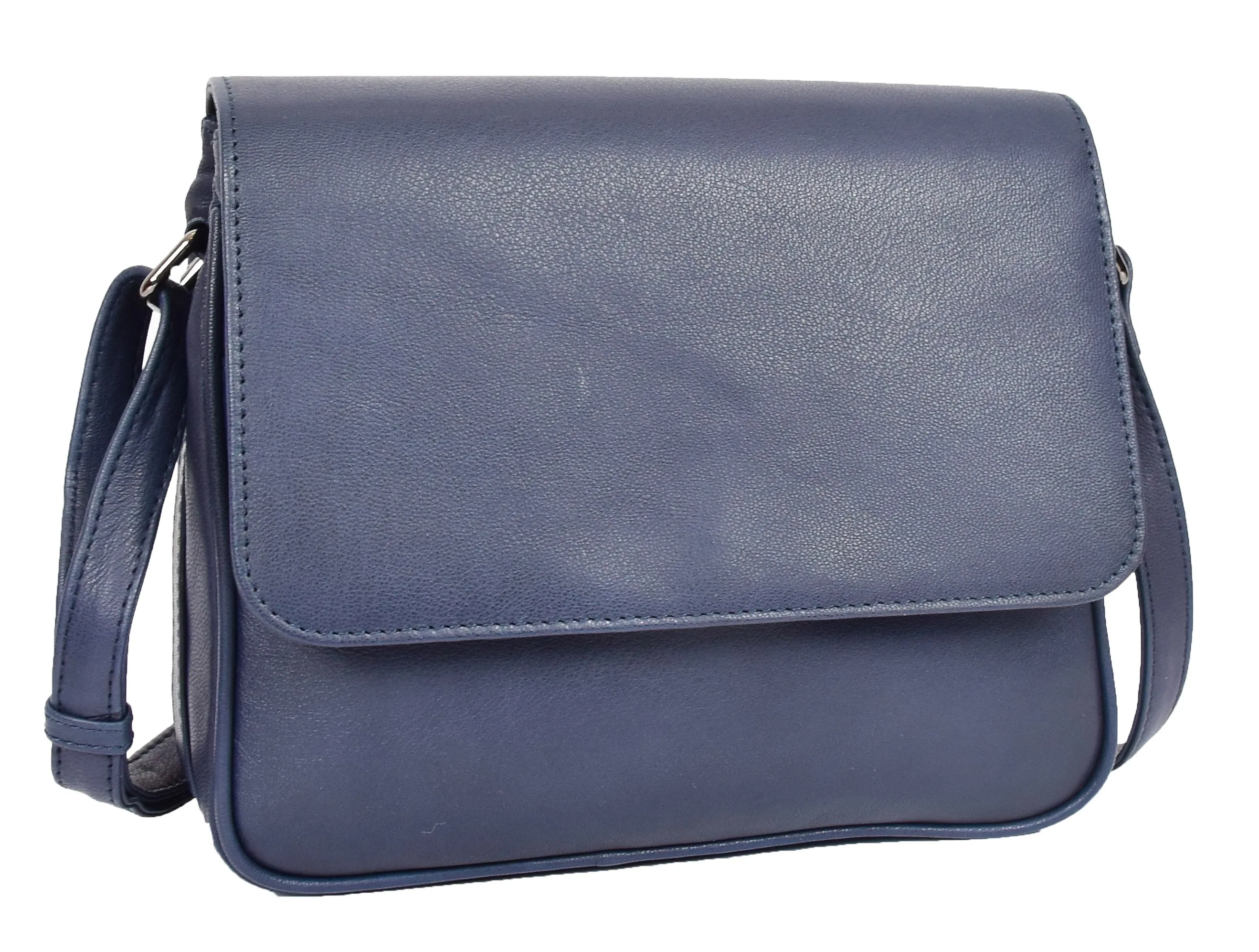 DR350 Women's Leather Cross Body Bag Casual Flap over Organiser Navy