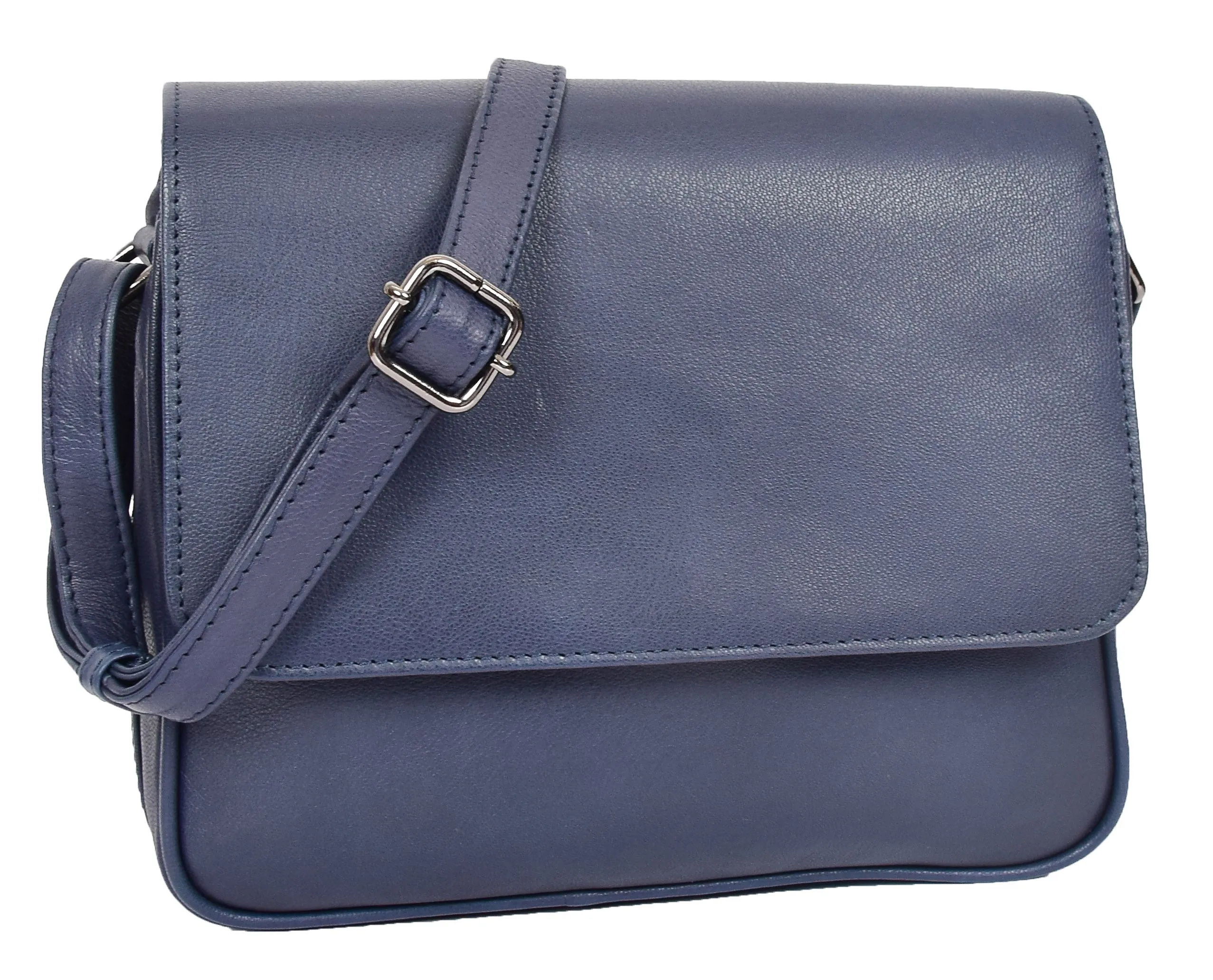DR350 Women's Leather Cross Body Bag Casual Flap over Organiser Navy