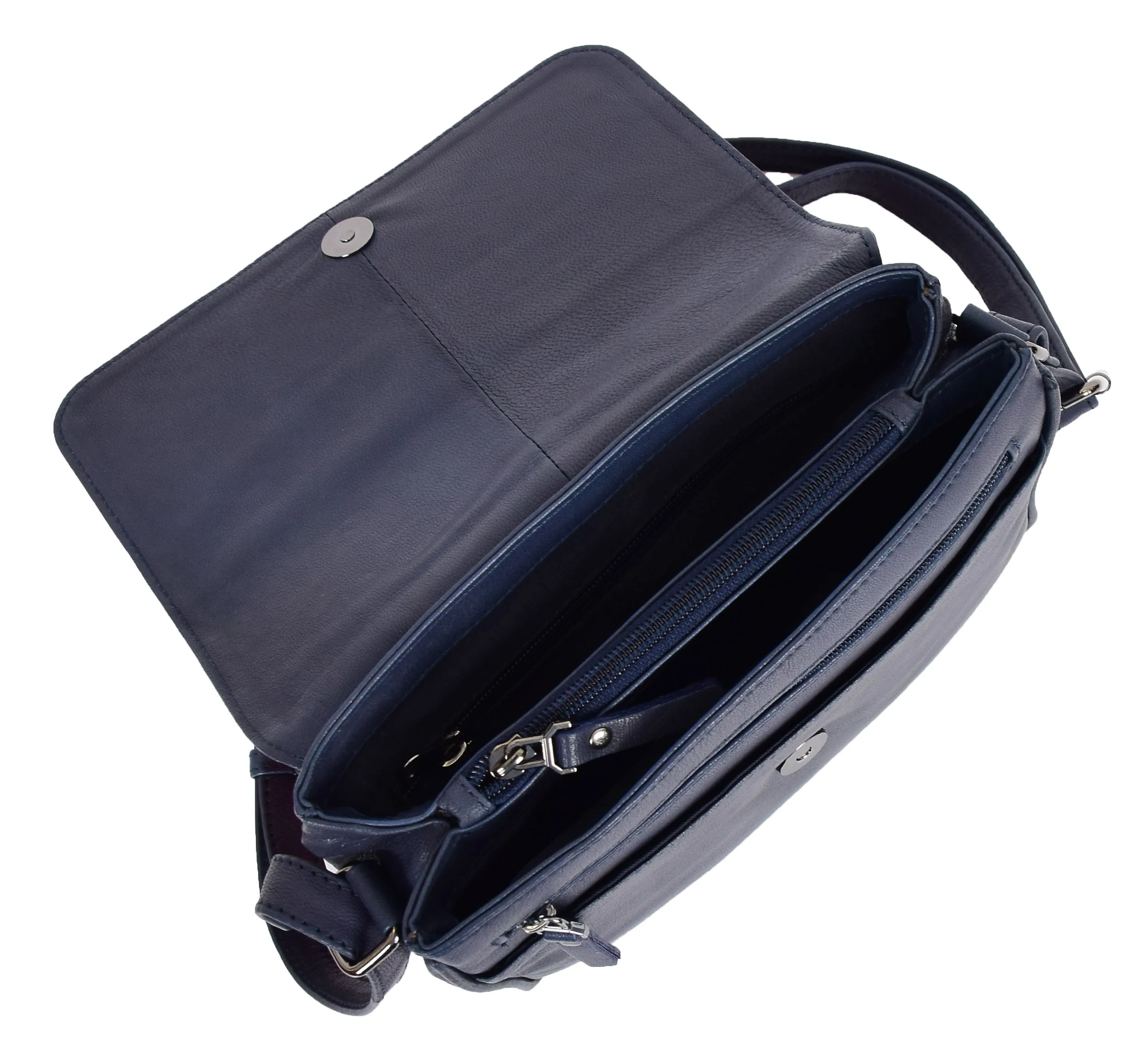 DR350 Women's Leather Cross Body Bag Casual Flap over Organiser Navy