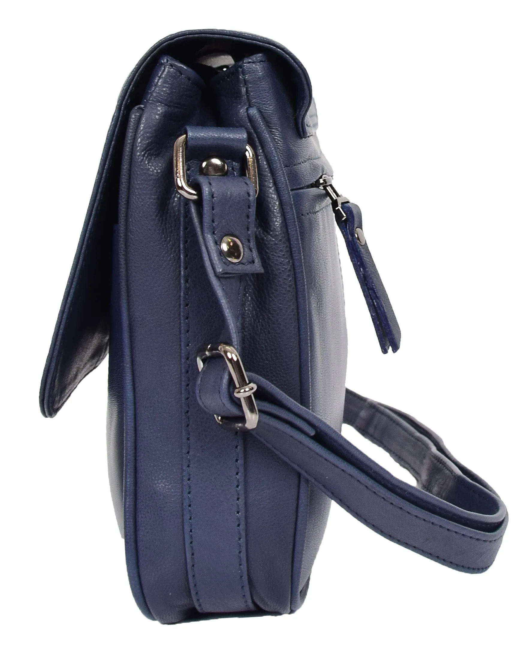 DR350 Women's Leather Cross Body Bag Casual Flap over Organiser Navy